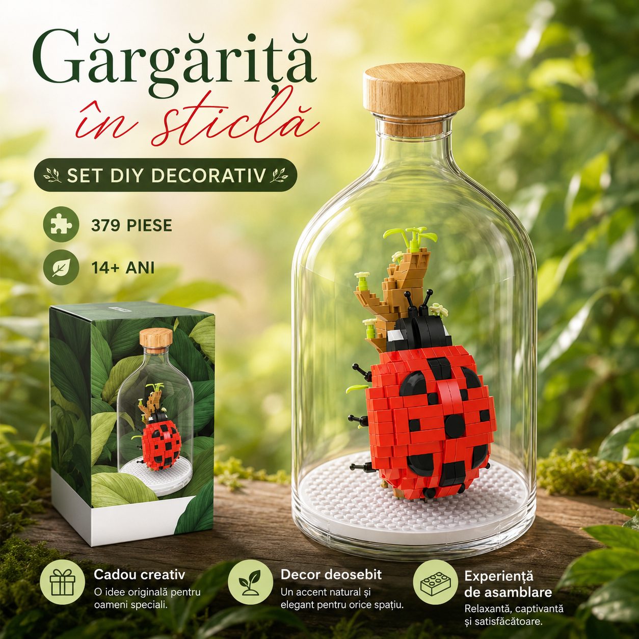 Set de Construit in Sticla, , 379 Piese, din Plastic, +14 Ani, 10 x 19.6 cm, Model Buburuza, Multicolor 1
