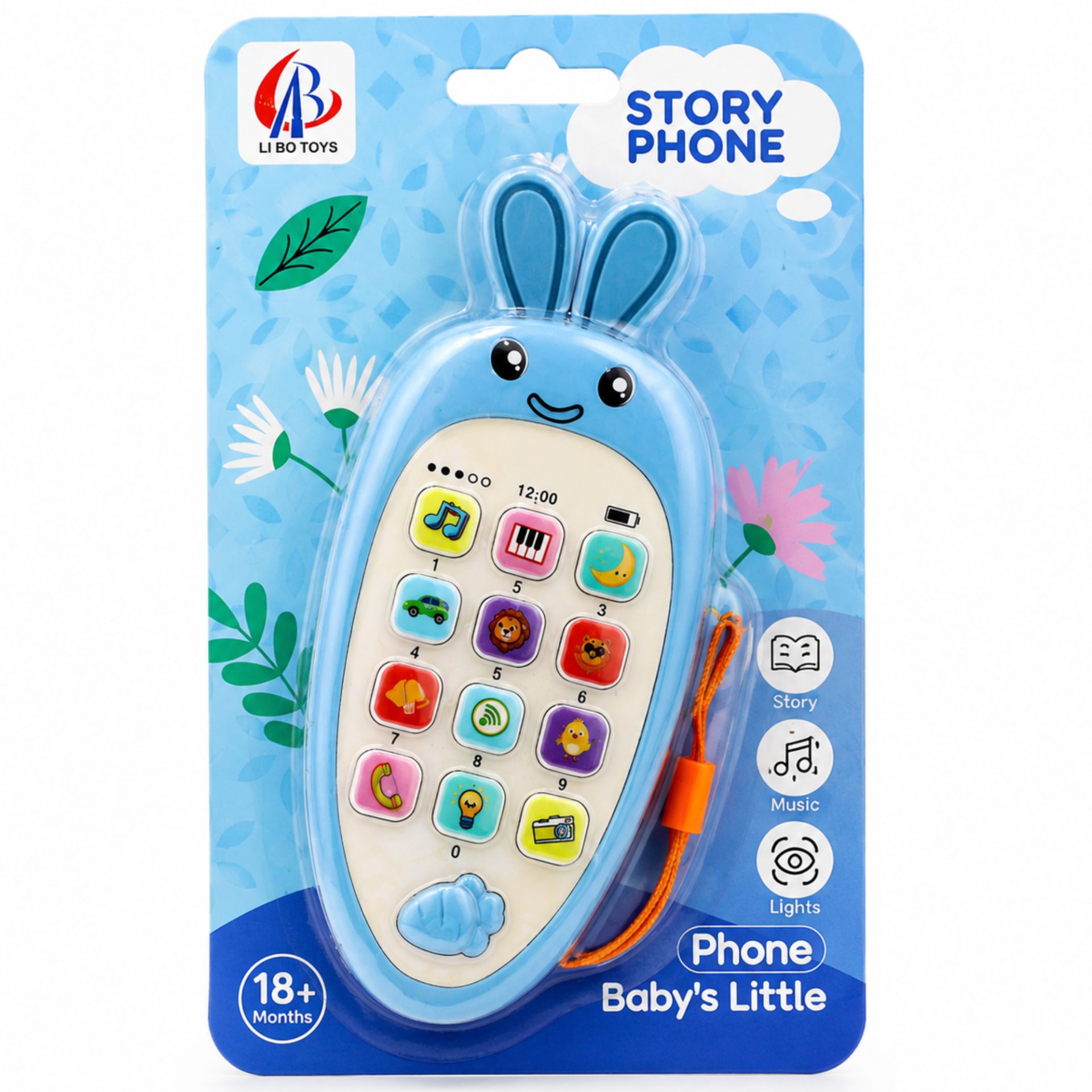 Jucarie Interactiva, Flippy, Telefon Inteligent, Model Morcov, Functii Educative, Muzicale si Voce, 4-6 ani, 19 x 11.5 cm, din Plastic, Albastru
