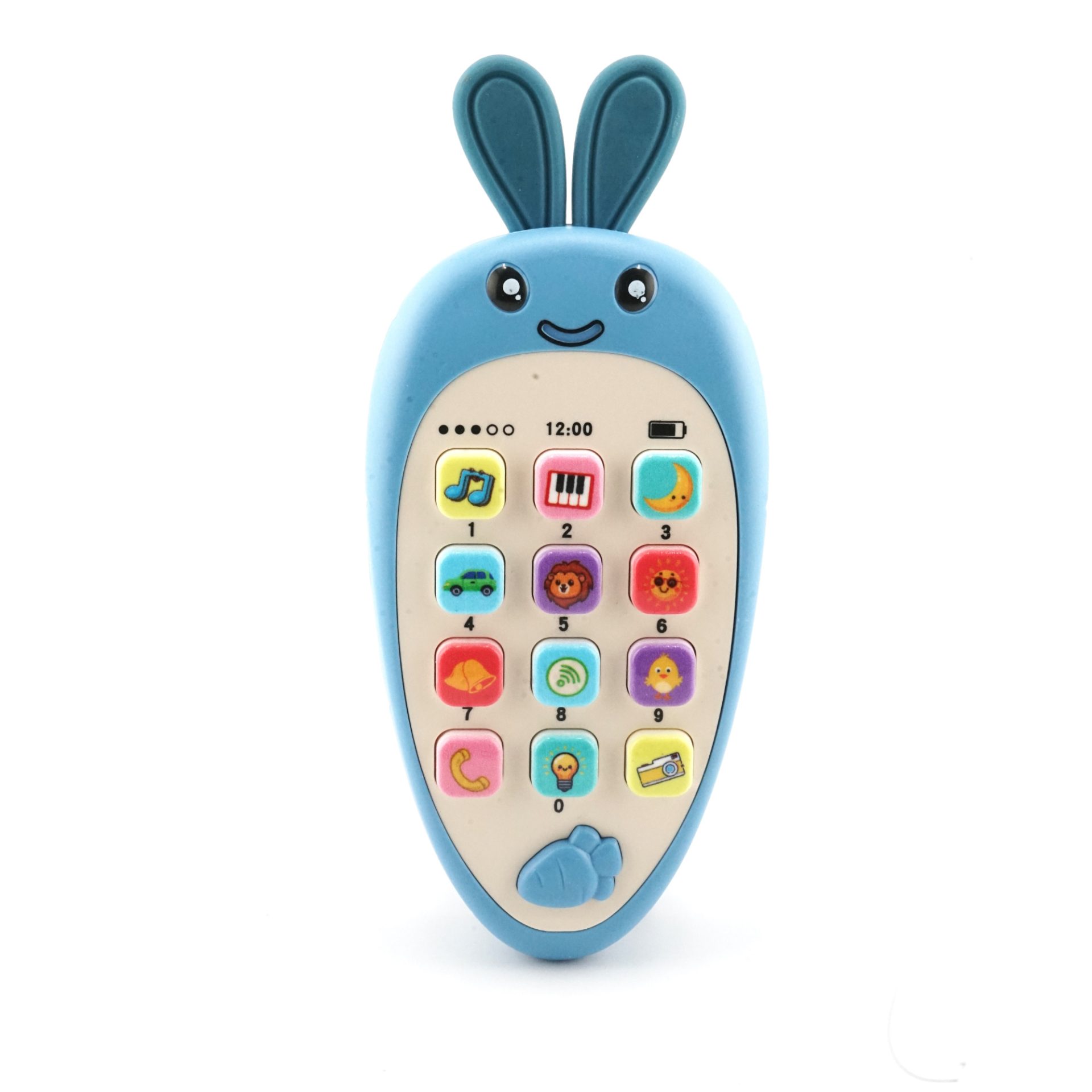 Jucarie Interactiva, Flippy, Telefon Inteligent, Model Morcov, Functii Educative, Muzicale si Voce, 4-6 ani, 19 x 11.5 cm, din Plastic, Albastru