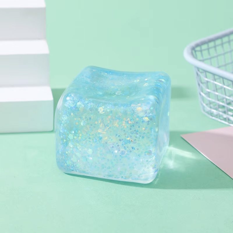 Jucarie Squishy tip Needoh in Forma de Cub, , Model Sclipici, Antistres Senzoriala Comprimabila cu Revenire Lenta, 4.5x4.5x4.5 cm, 110 g, Culoare Mix 5