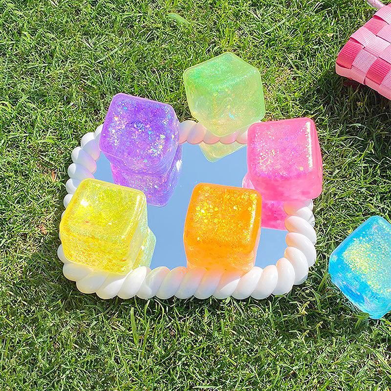 Jucarie Squishy tip Needoh in Forma de Cub, , Model Sclipici, Antistres Senzoriala Comprimabila cu Revenire Lenta, 4.5x4.5x4.5 cm, 110 g, Culoare Mix 4