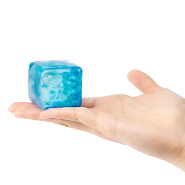 Jucarie Squishy tip Needoh in Forma de Cub, , Model Cub de Gheata cu Fulgi, Antistres Senzoriala Comprimabila cu Revenire Lenta, 4.5x4.5x4.5 cm, 110 g, Albastru 5