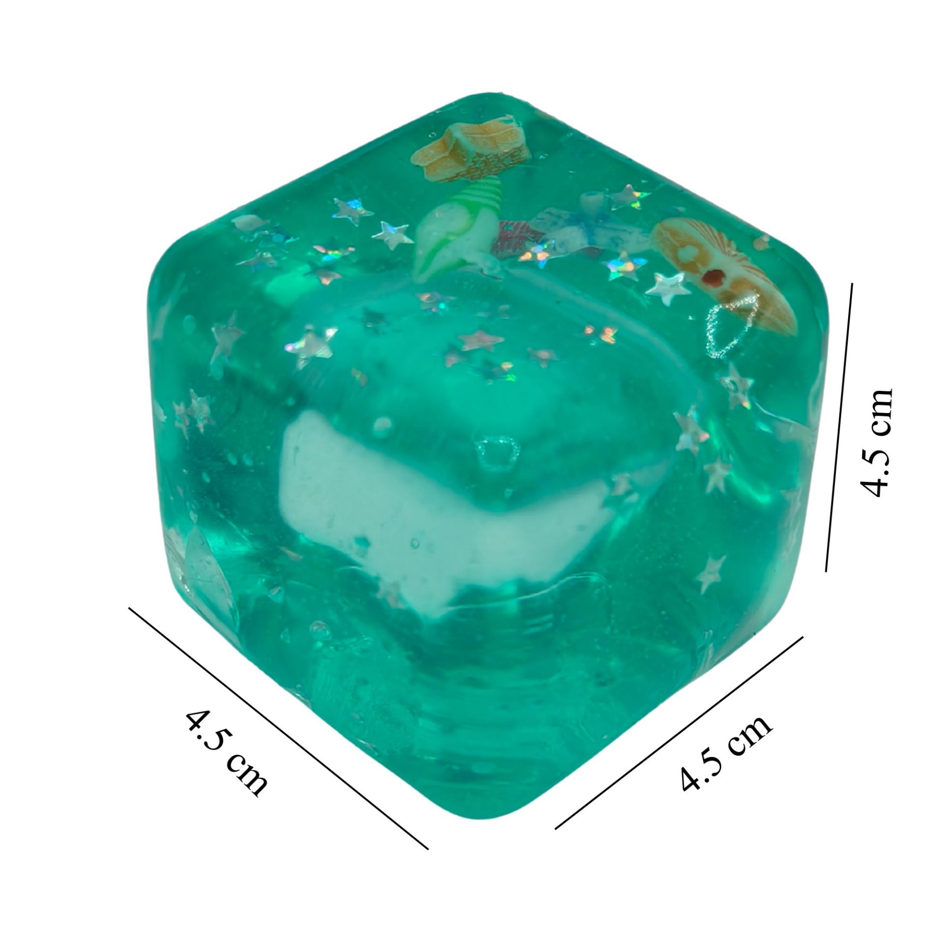 Jucarie Squishy tip Needoh in Forma de Cub, , Model Cub de Gheata cu Stele Maritime, Antistres Senzoriala Comprimabila cu Revenire Lenta, 4.5x4.5x4.5 cm, 110 g, Verde 4