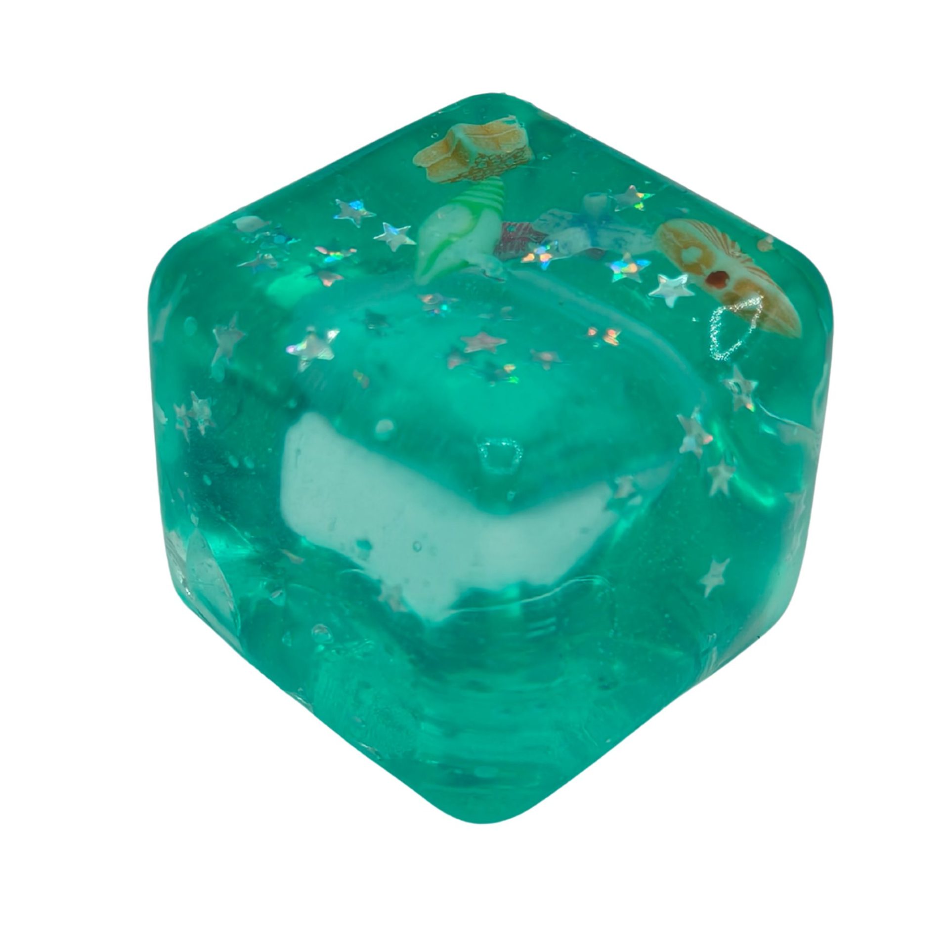 Jucarie Squishy tip Needoh in Forma de Cub, , Model Cub de Gheata cu Stele Maritime, Antistres Senzoriala Comprimabila cu Revenire Lenta, 4.5x4.5x4.5 cm, 110 g, Verde 3