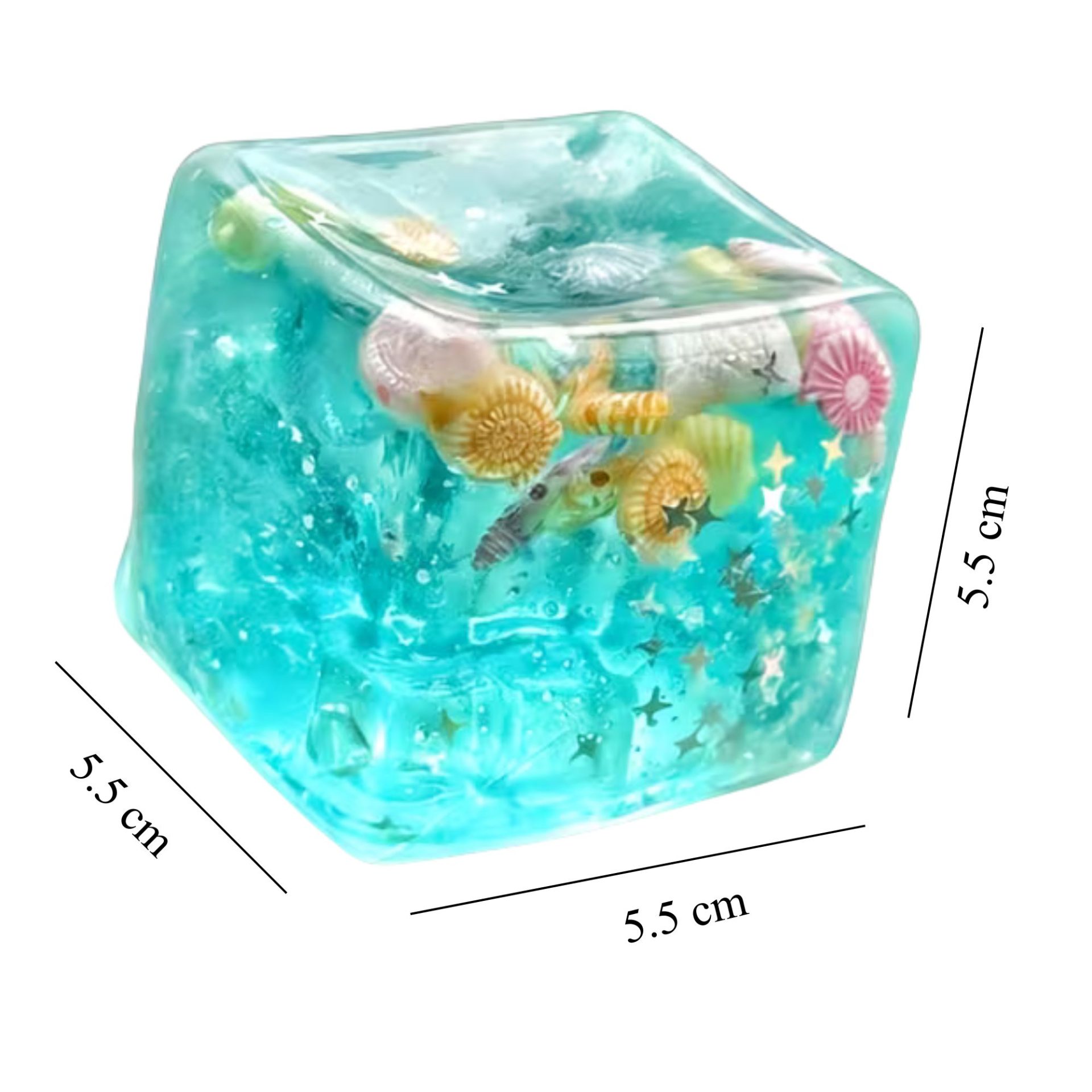 Jucarie Squishy tip Needoh in Forma de Cub, , Model Cub de Gheata cu Stele Maritime, Antistres Senzoriala Comprimabila cu Revenire Lenta, 5.5x5.5x5.5 cm, 180 g, Albastru 3