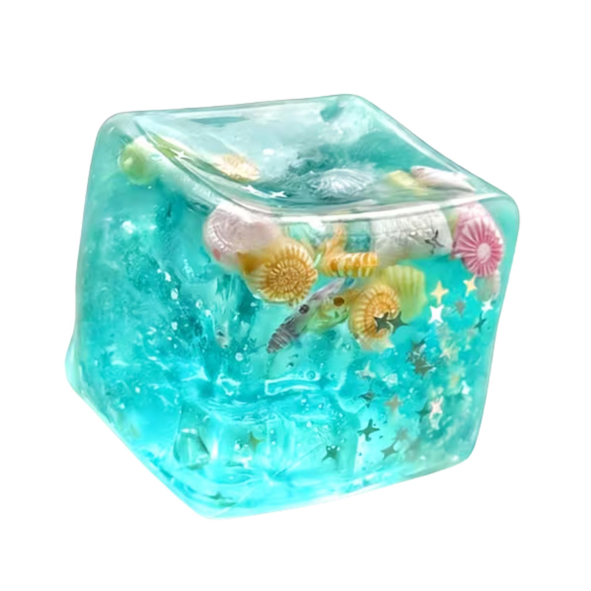 Jucarie Squishy tip Needoh in Forma de Cub, , Model Cub de Gheata cu Stele Maritime, Antistres Senzoriala Comprimabila cu Revenire Lenta, 5.5x5.5x5.5 cm, 180 g, Albastru 2
