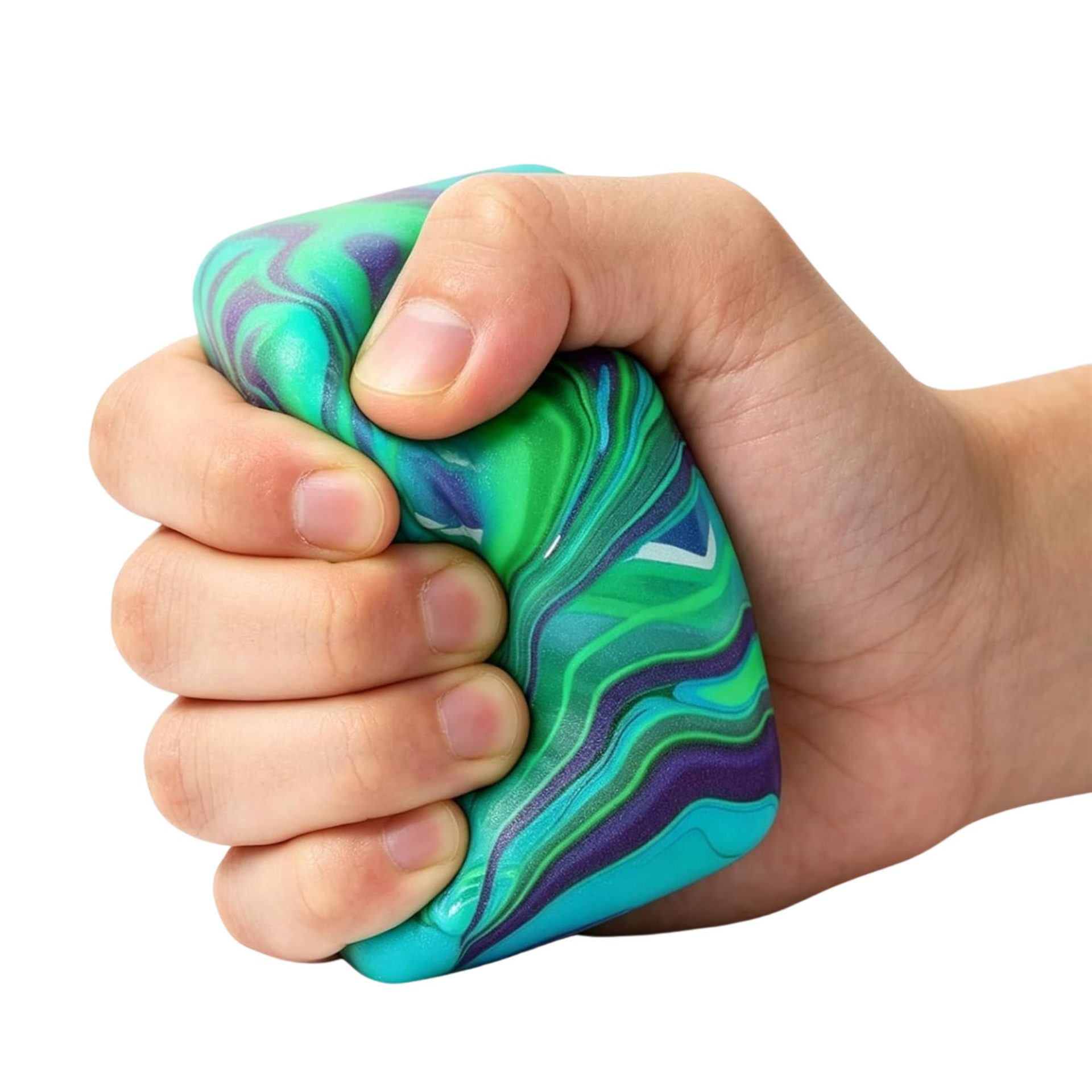 Jucarie Squishy tip Needoh in Forma de Cub de Gheata, , Model Linii Flow din Maltoza, Antistres Senzoriala Comprimabila cu Revenire Lenta, 5.5x5.5x5.5 cm, 180 g, Verde 5