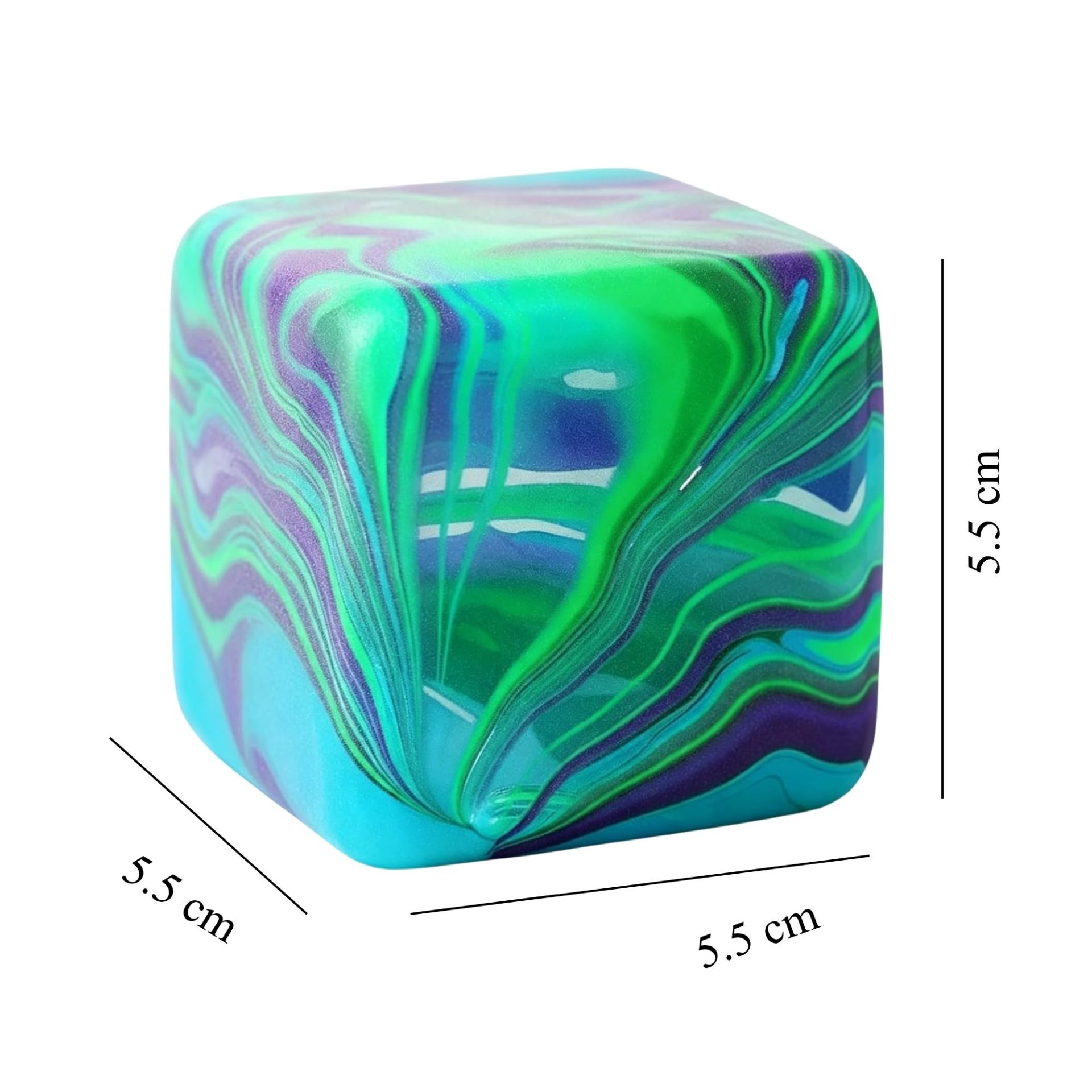 Jucarie Squishy tip Needoh in Forma de Cub de Gheata, , Model Linii Flow din Maltoza, Antistres Senzoriala Comprimabila cu Revenire Lenta, 5.5x5.5x5.5 cm, 180 g, Verde 3