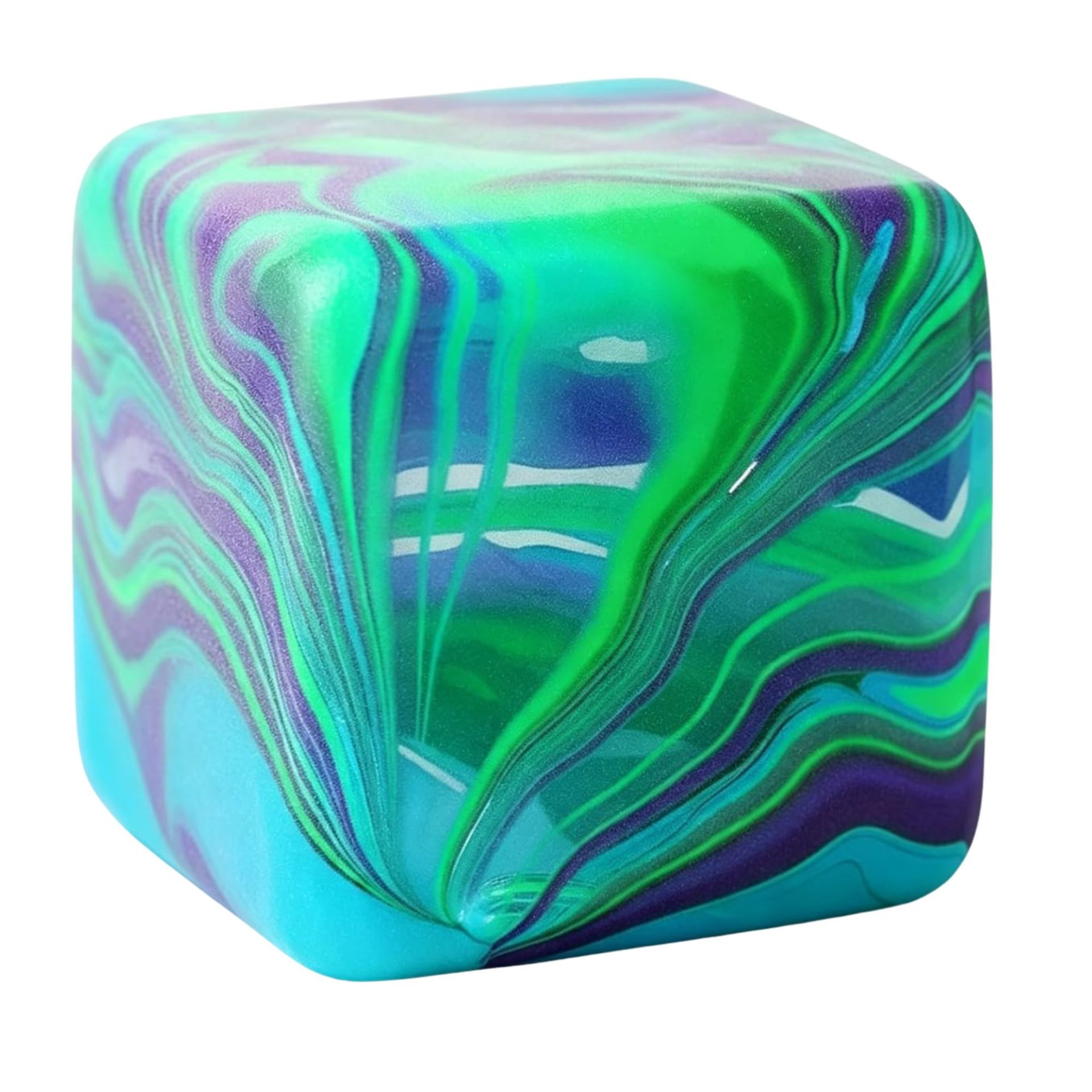 Jucarie Squishy tip Needoh in Forma de Cub de Gheata, , Model Linii Flow din Maltoza, Antistres Senzoriala Comprimabila cu Revenire Lenta, 5.5x5.5x5.5 cm, 180 g, Verde 2