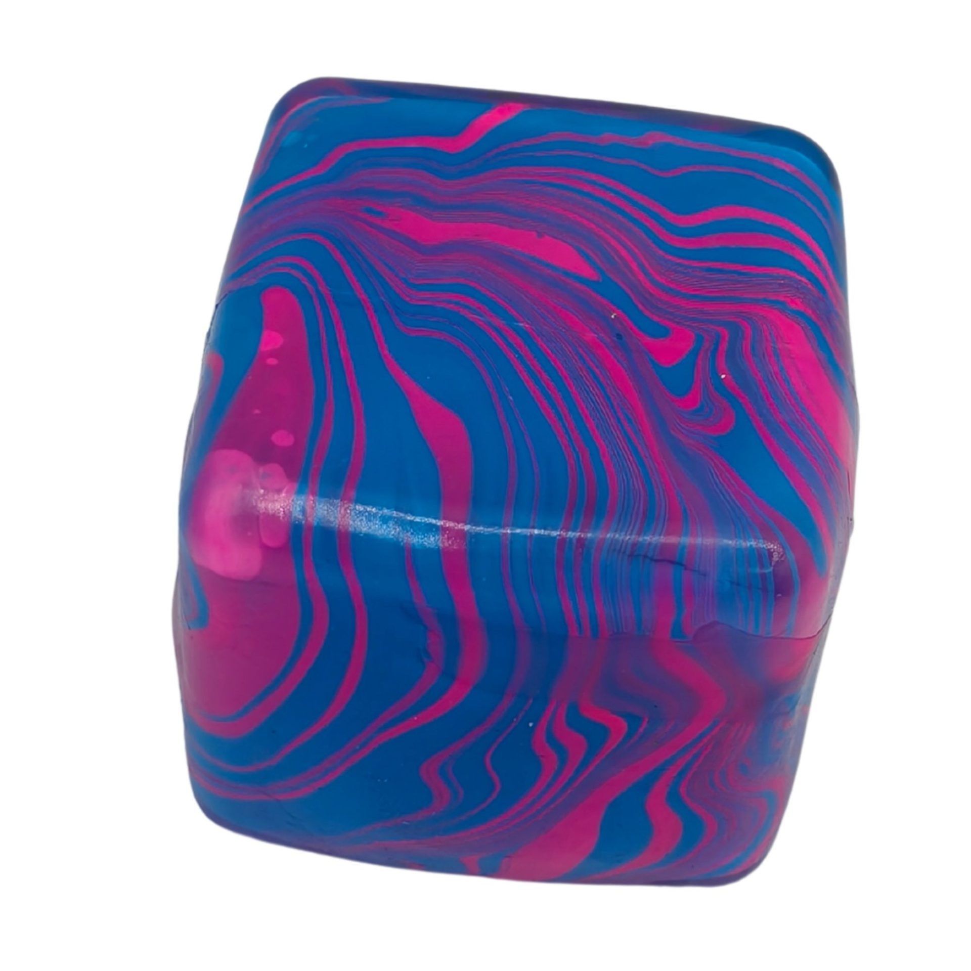 Jucarie Squishy tip Needoh in Forma de Cub de Gheata, , Model Linii Flow din Maltoza, Antistres Senzoriala Comprimabila cu Revenire Lenta, 5.5x5.5x5.5 cm, 180 g, Albastru Royal 3
