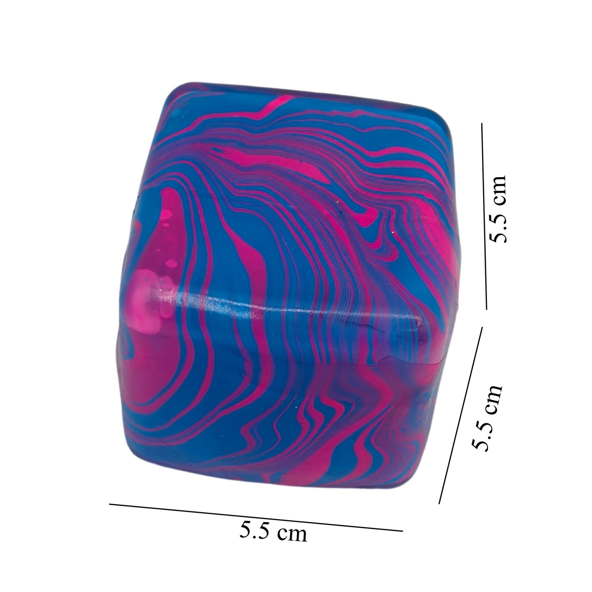 Jucarie Squishy tip Needoh in Forma de Cub de Gheata, , Model Linii Flow din Maltoza, Antistres Senzoriala Comprimabila cu Revenire Lenta, 5.5x5.5x5.5 cm, 180 g, Albastru Royal 4