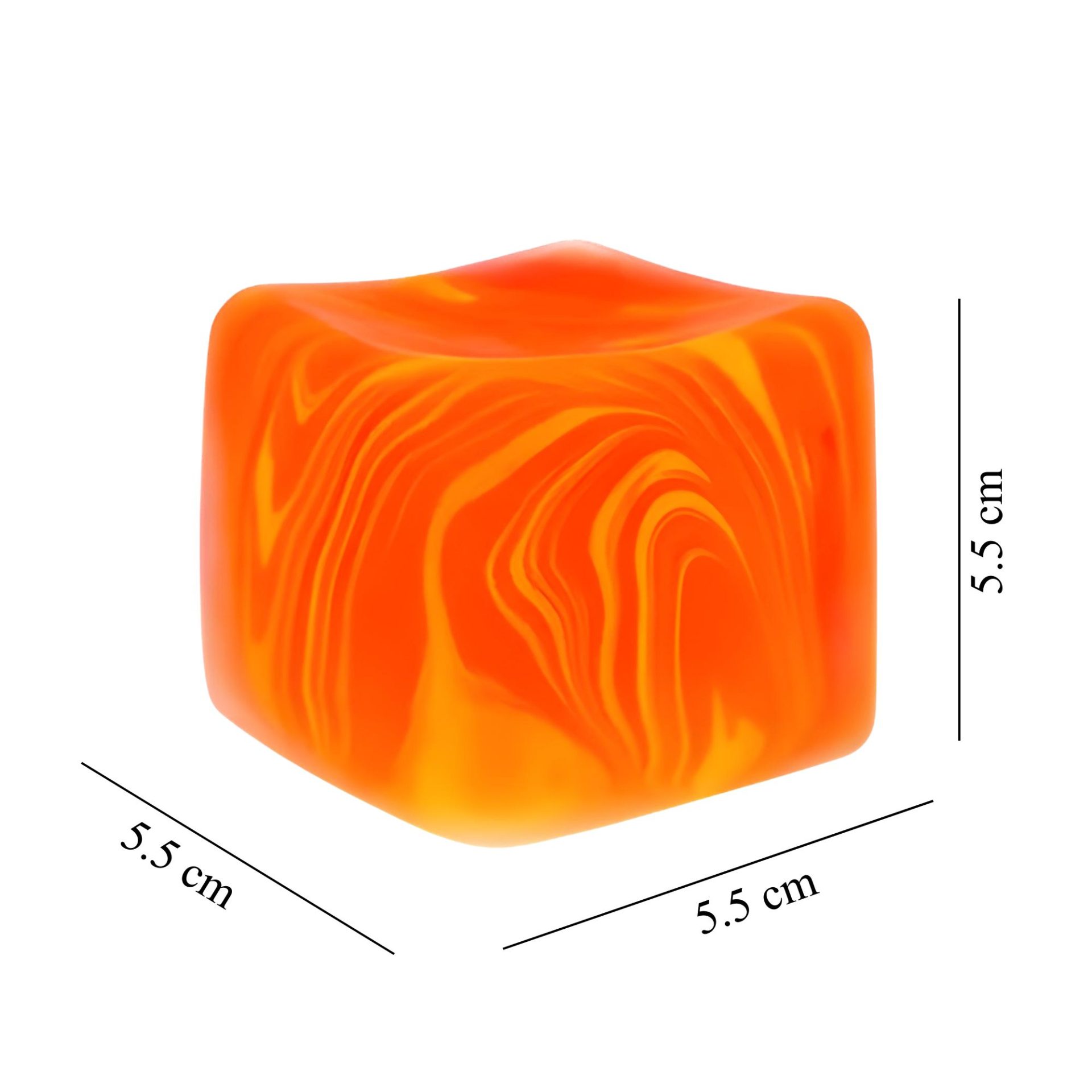 Jucarie Squishy tip Needoh in Forma de Cub de Gheata, , Model Linii Flow din Maltoza, Antistres Senzoriala Comprimabila cu Revenire Lenta, 5.5x5.5x5.5 cm, 180 g, Portocaliu 3