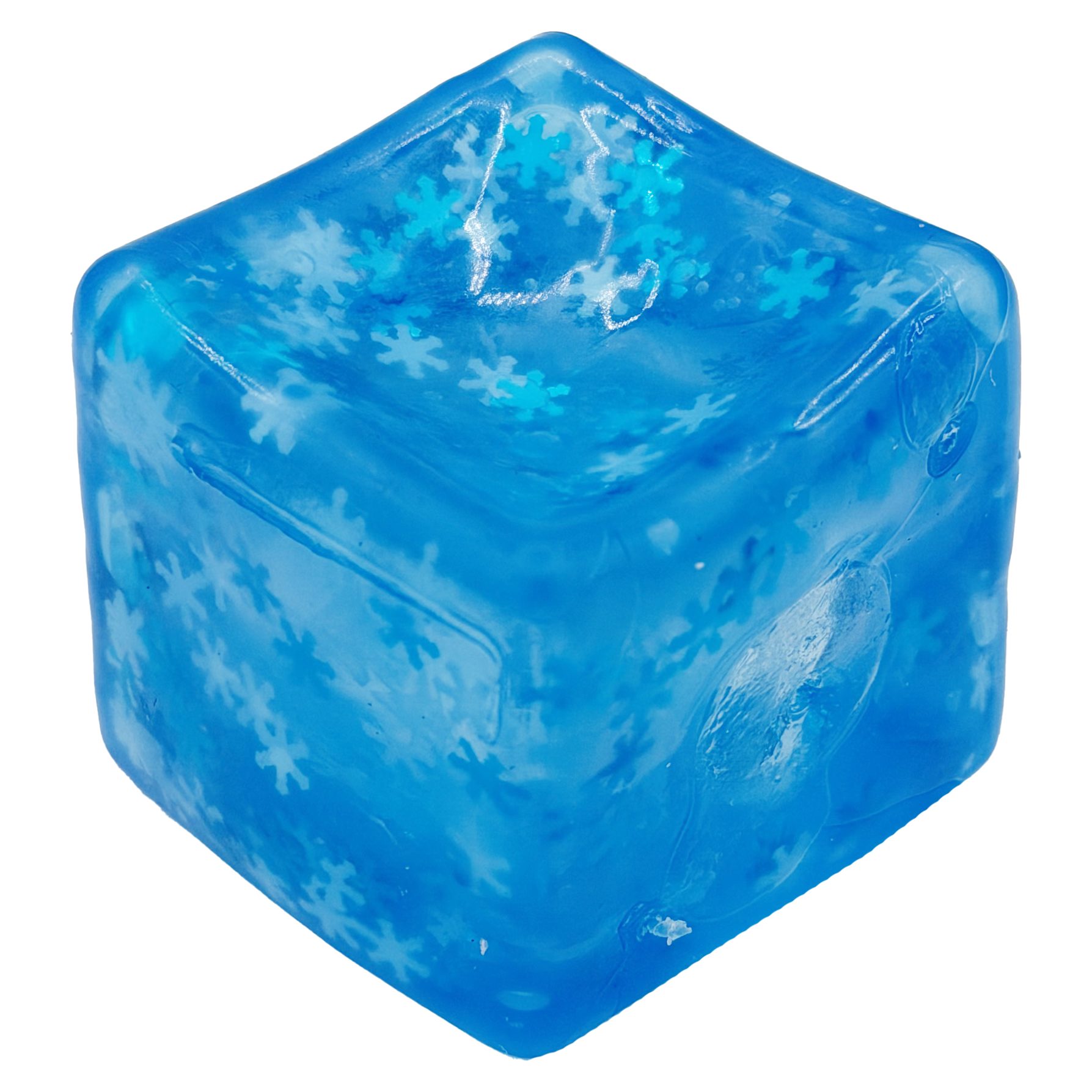 Jucarie Squishy tip Needoh in Forma de Cub, , Model Ice Cube din Maltoza cu Fulgi, Antistres Senzoriala Comprimabila cu Revenire Lenta, 5x5x5 cm, 140 g, Albastru 2