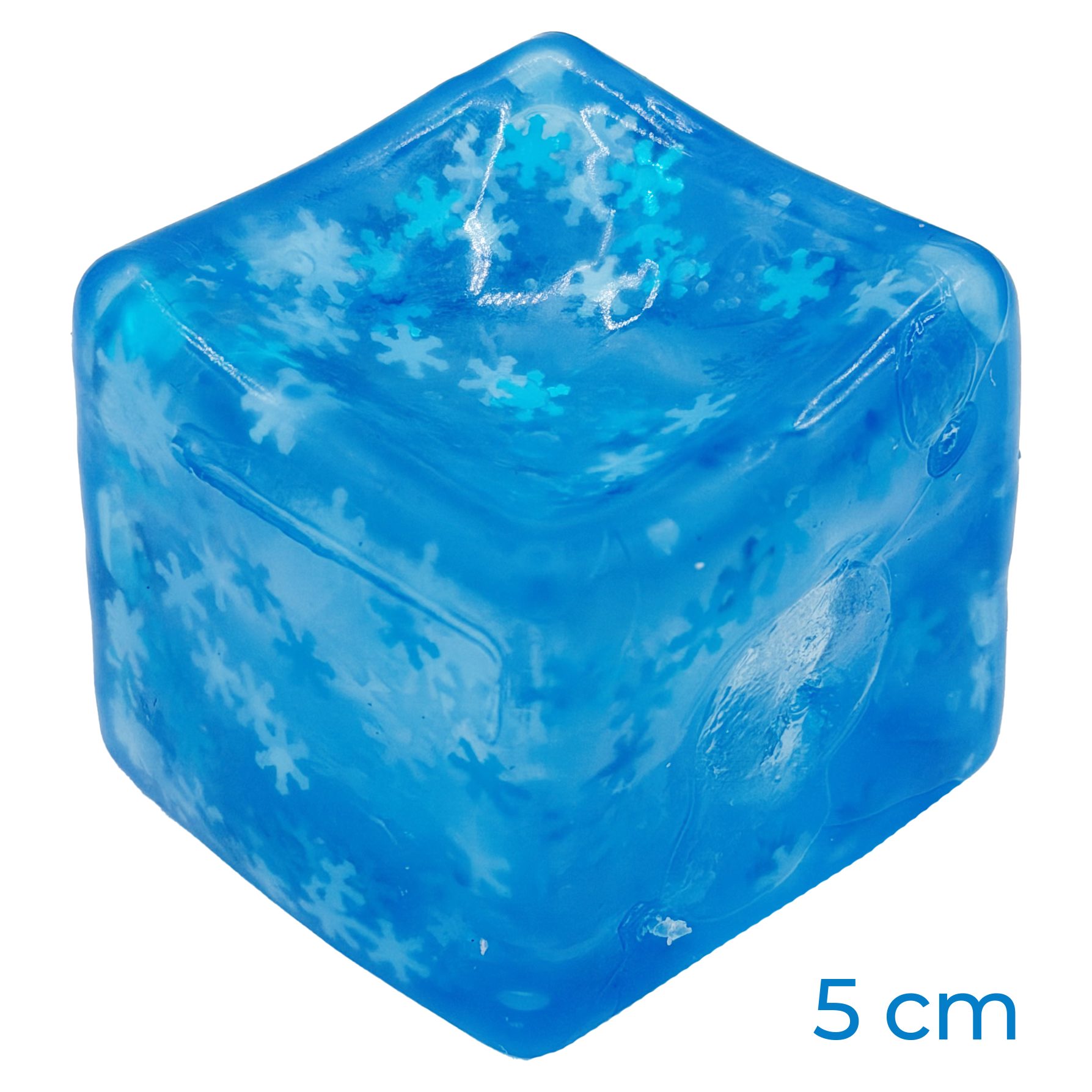Jucarie Squishy tip Needoh in Forma de Cub, , Model Ice Cube din Maltoza cu Fulgi, Antistres Senzoriala Comprimabila cu Revenire Lenta, 5x5x5 cm, 140 g, Albastru 3