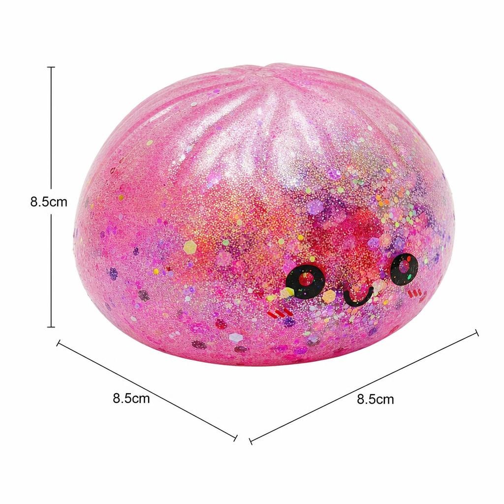 Jumbo Squishy Dumpling Antistres, , Model Fata Zambitoare din Maltoza cu Sclipici si bile de Hidrogen, Comprimabil cu Revenire Lenta, 8.5 x 8.5 x 8.5 cm, 120 gr, Culoare Surpriza Mix 4