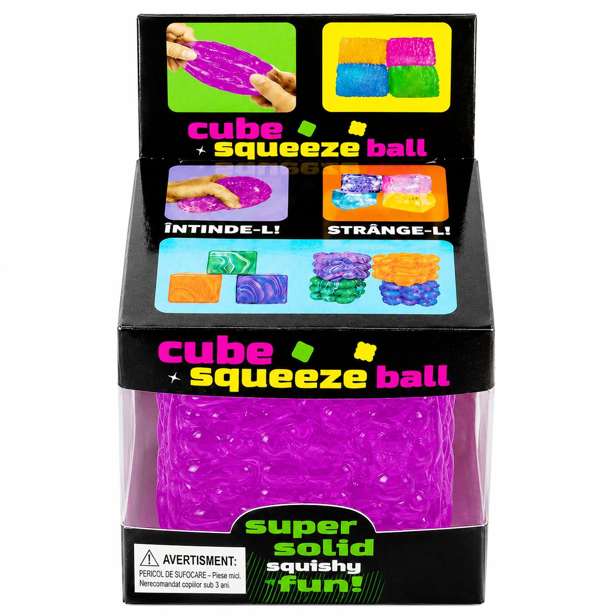 Jucarie Squishy tip Needoh in Forma de Cub, , Model cu Striatii, Antistres Senzoriala Comprimabila cu Revenire, 5x5x5 cm, 180 g, Mov 5