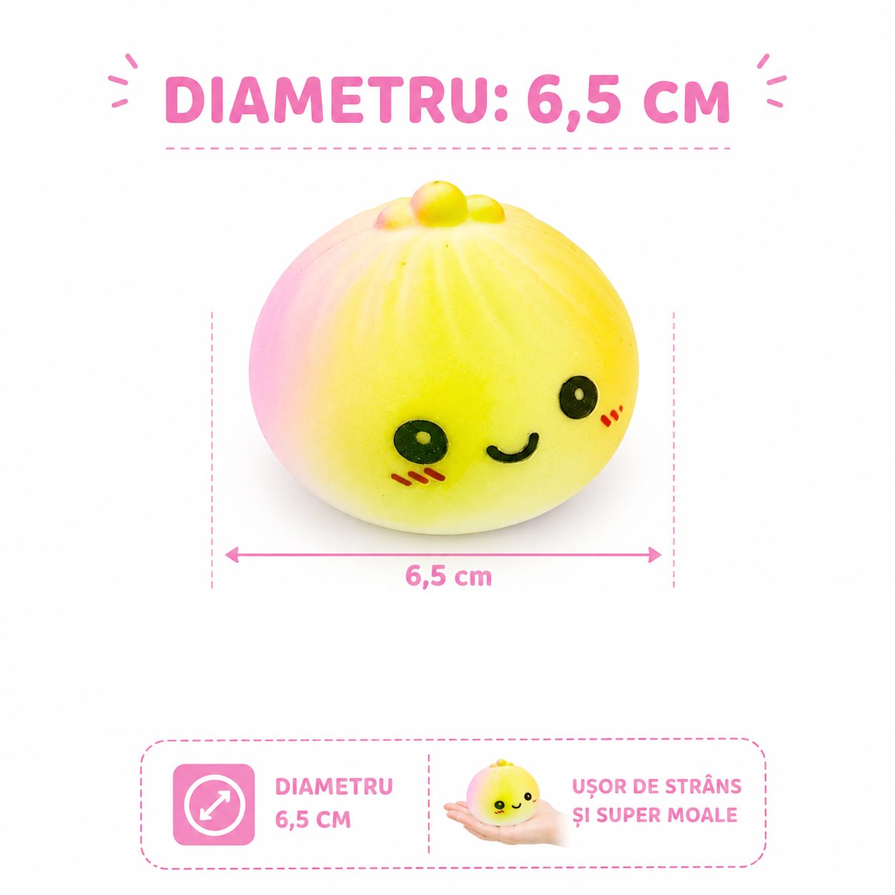 Jucarie Dumpling Squishy Antistres, , Model Fata Zambitoare Curcubeu, Squeezy Dumpling, 6.5x4.5 cm, Culoare Mix Surpriza 3