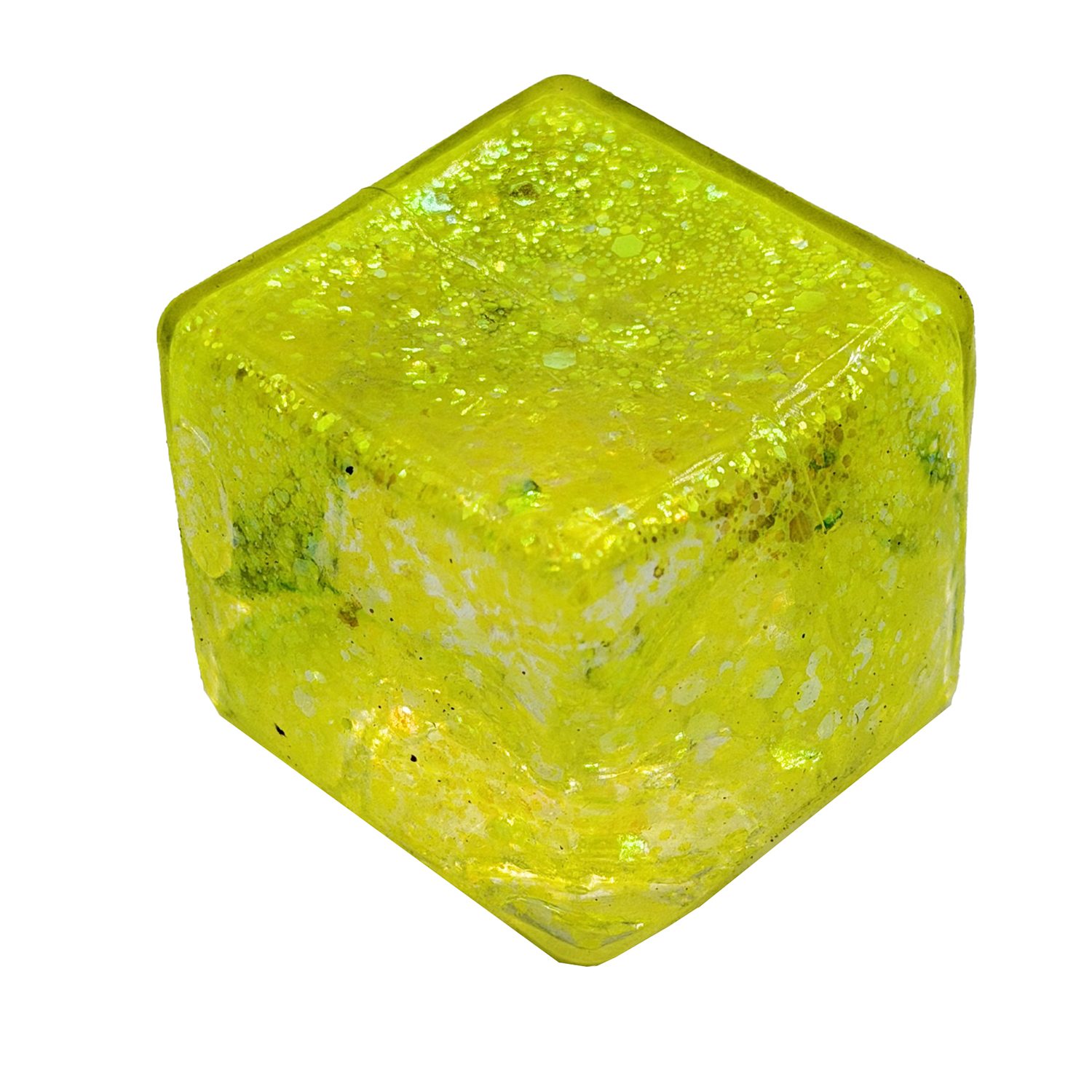 Jucarie Squishy tip Needoh in Forma de Cub, , Model Squish Stretch Ball cu Sclipici, Antistres Senzoriala Comprimabila cu Revenire Lenta, 5x5x5 cm, 150 g, Galben 2