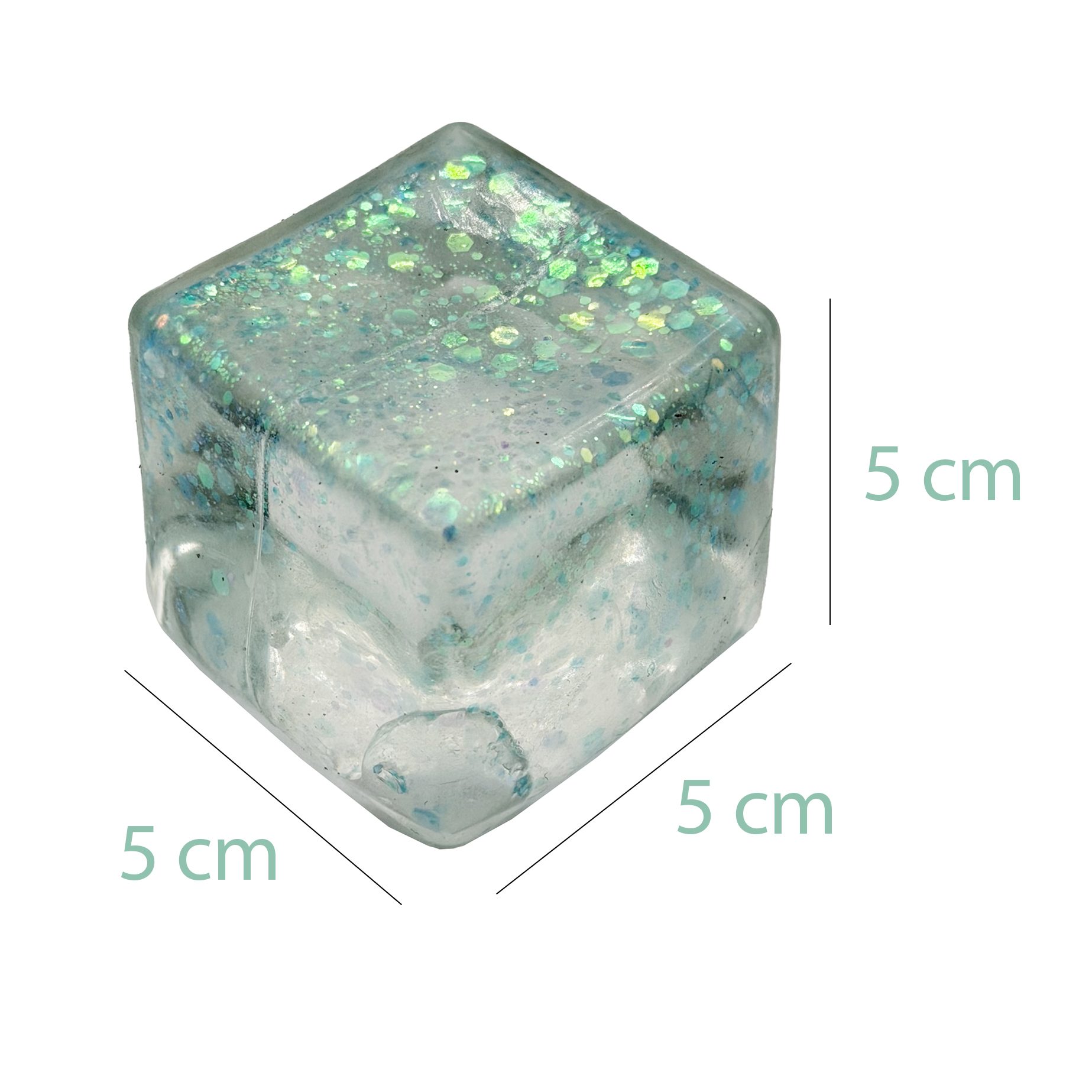 Jucarie Squishy tip Needoh in Forma de Cub, , Model Squish Stretch Ball cu Sclipici, Antistres Senzoriala Comprimabila cu Revenire Lenta, 5x5x5 cm, 150 g, Albastru 4