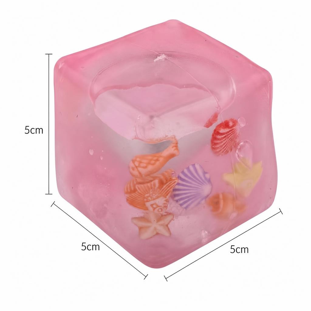 Jucarie Squishy tip Needoh in Forma de Cub, , Model Ocean cu Scoici, Antistres Senzoriala Comprimabila cu Revenire, 5 cm, Roz 2