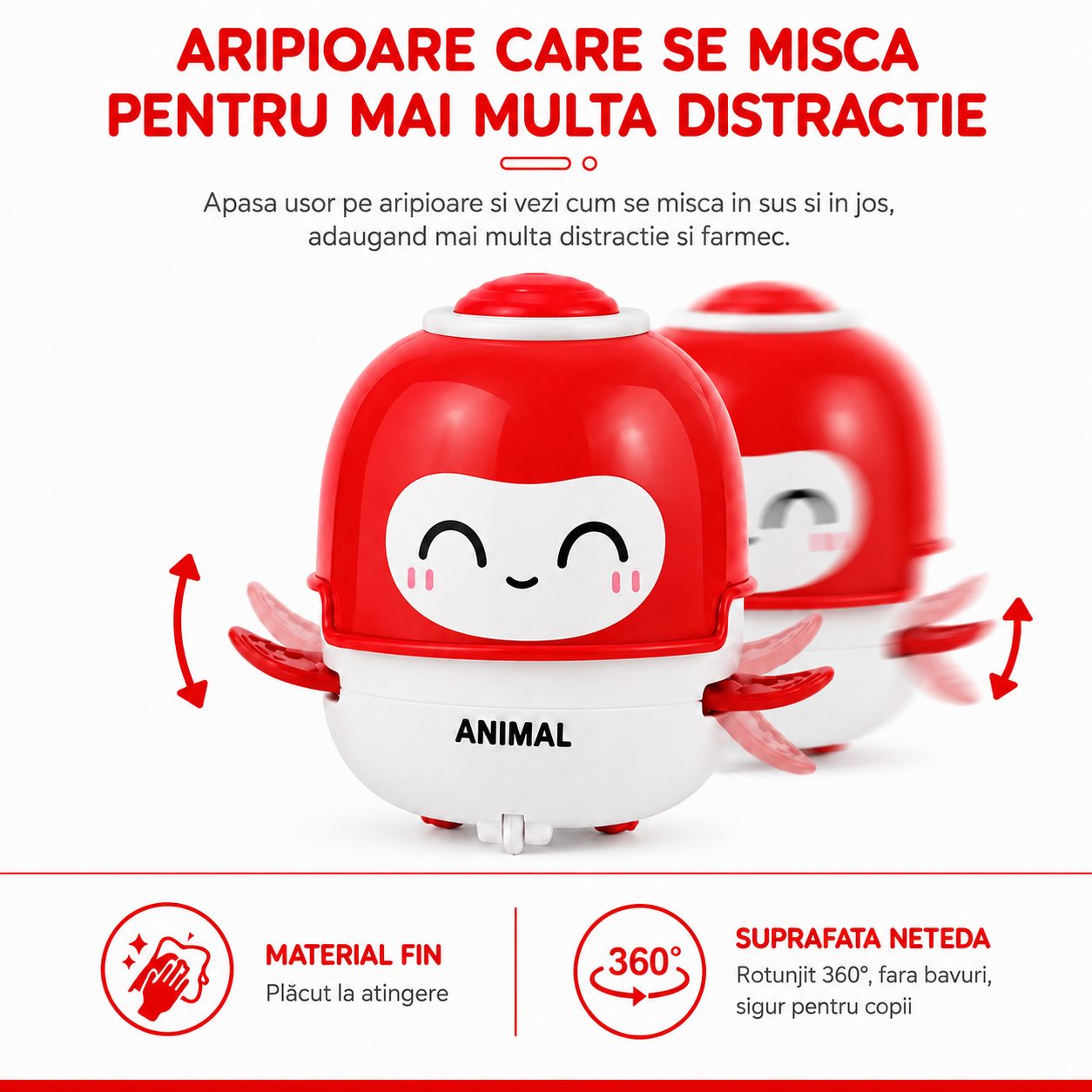 Jucarie Interactiva cu Inertie, , Model Animalut, Sunete si Lumini, pentru Copii 1-3 Ani, Rosu 5