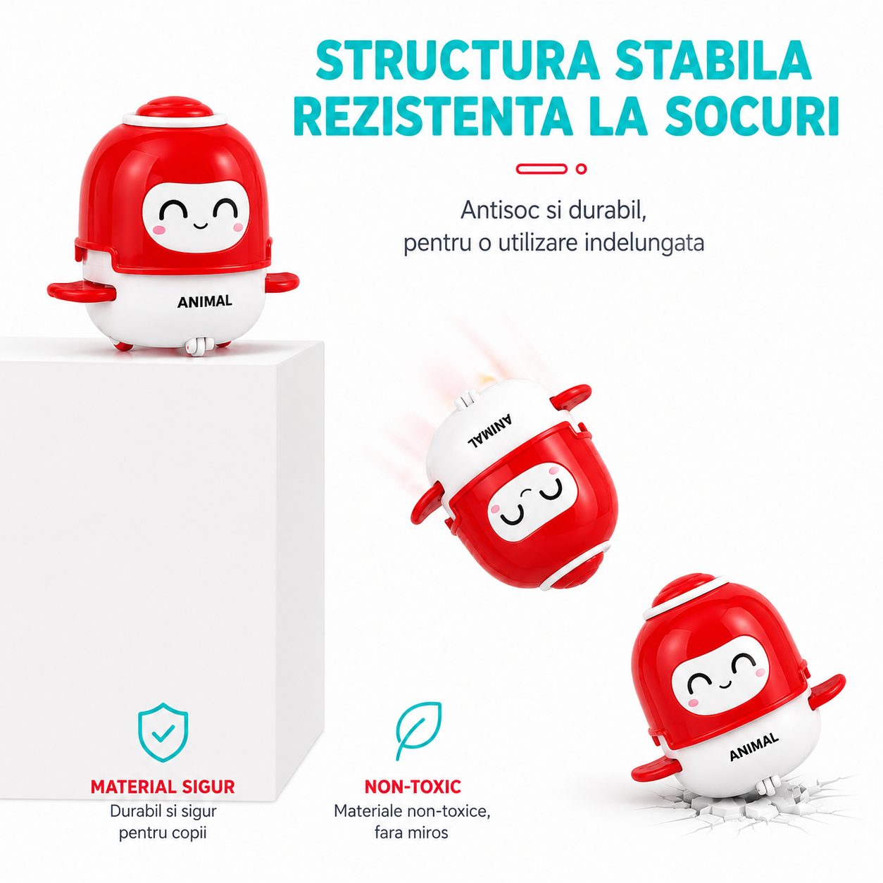 Jucarie Interactiva cu Inertie, , Model Animalut, Sunete si Lumini, pentru Copii 1-3 Ani, Rosu 4