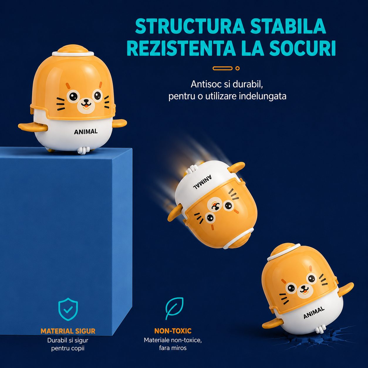 Jucarie Interactiva cu Inertie, , Model Foca, Sunete si Lumini, pentru Copii 1-3 Ani, Portocaliu 4