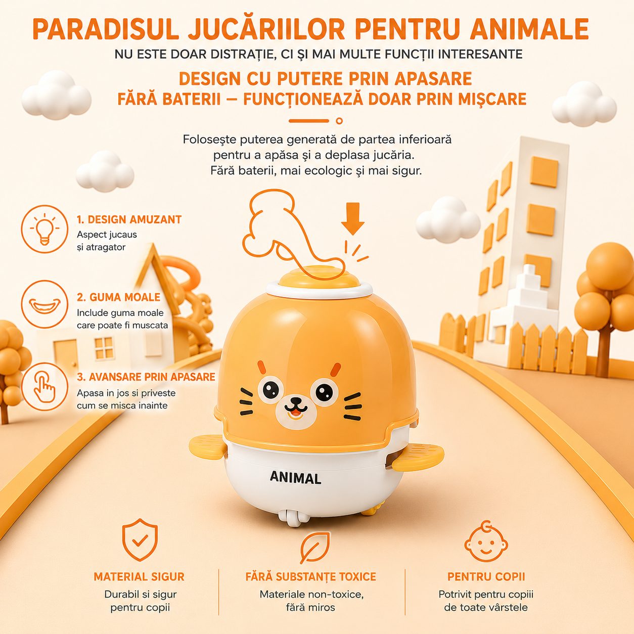 Jucarie Interactiva cu Inertie, , Model Foca, Sunete si Lumini, pentru Copii 1-3 Ani, Portocaliu 3