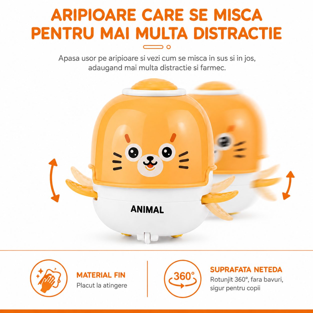 Jucarie Interactiva cu Inertie, , Model Foca, Sunete si Lumini, pentru Copii 1-3 Ani, Portocaliu 5