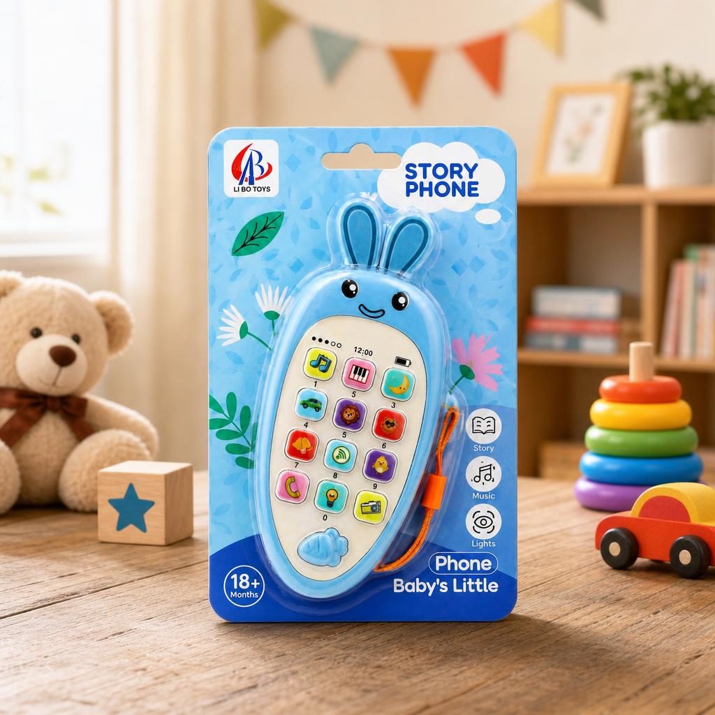 Jucarie Interactiva, Flippy, Telefon Inteligent, Model Morcov, Functii Educative, Muzicale si Voce, 4-6 ani, 19 x 11.5 cm, din Plastic, Albastru