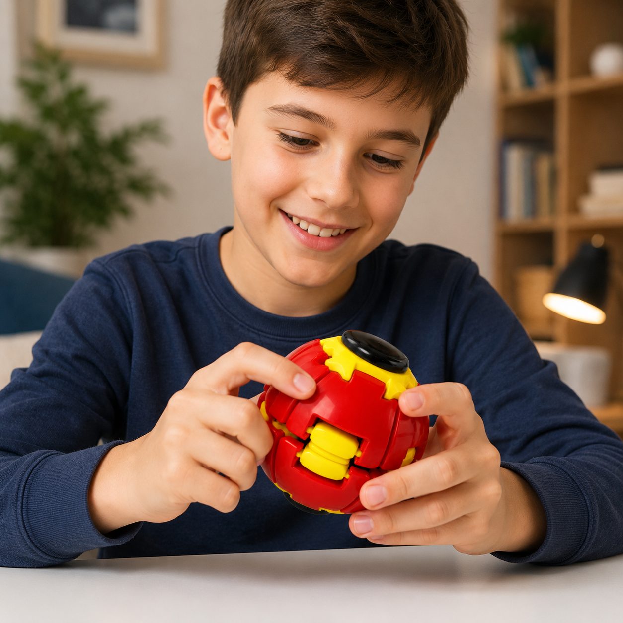Minge Antistres Rotativa 3D, , Spinner Ball cu Apasare si Rotire, Jucarie Senzoriala pentru Relaxare si Concentrare, Design Interactiv, Rosu 2