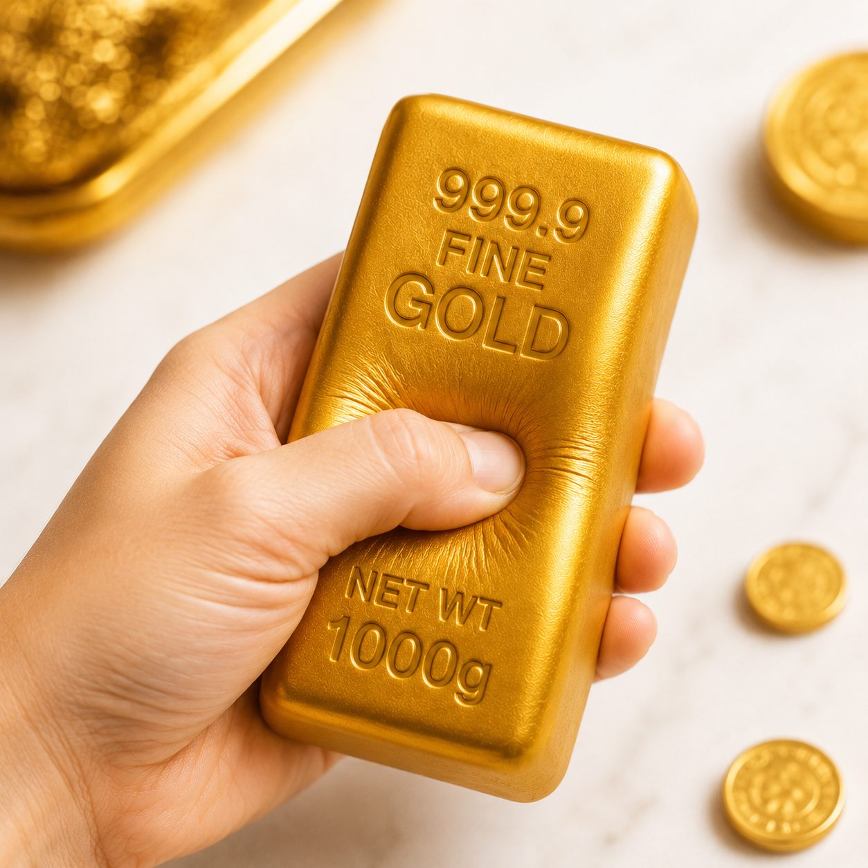 Jucarie Antistres Lingou de Aur, , Gold Brick Squishy, Revenire Lenta, 100 g, Auriu 4