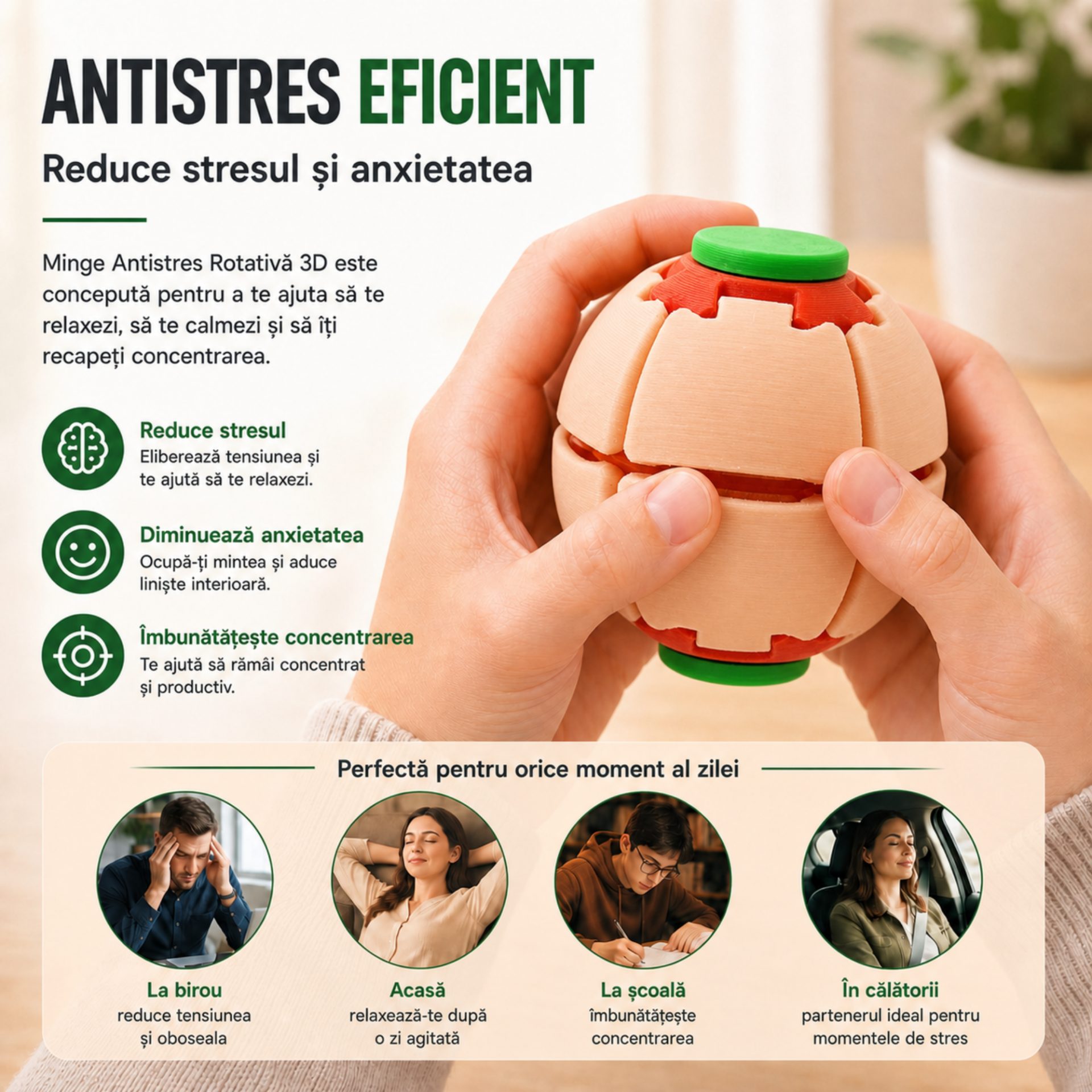 Minge Senzorială Antistres Rotativă 3D, , Tip Fidget Spinner, cu Sistem de Apăsare și Rotire, Design Interactiv, Apticot 2