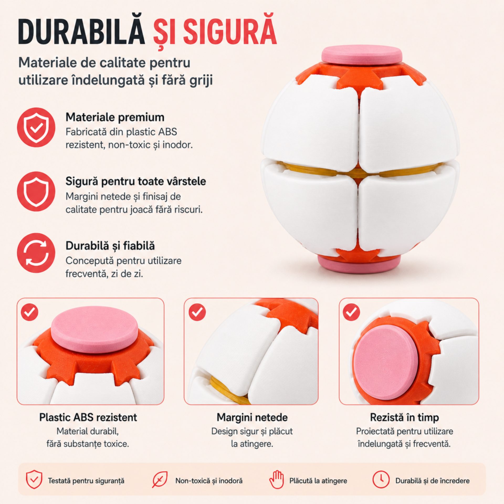 Minge Senzorială Antistres Rotativă 3D, , Tip Fidget Spinner, cu Sistem de Apăsare și Rotire, Design Interactiv, Alb 4