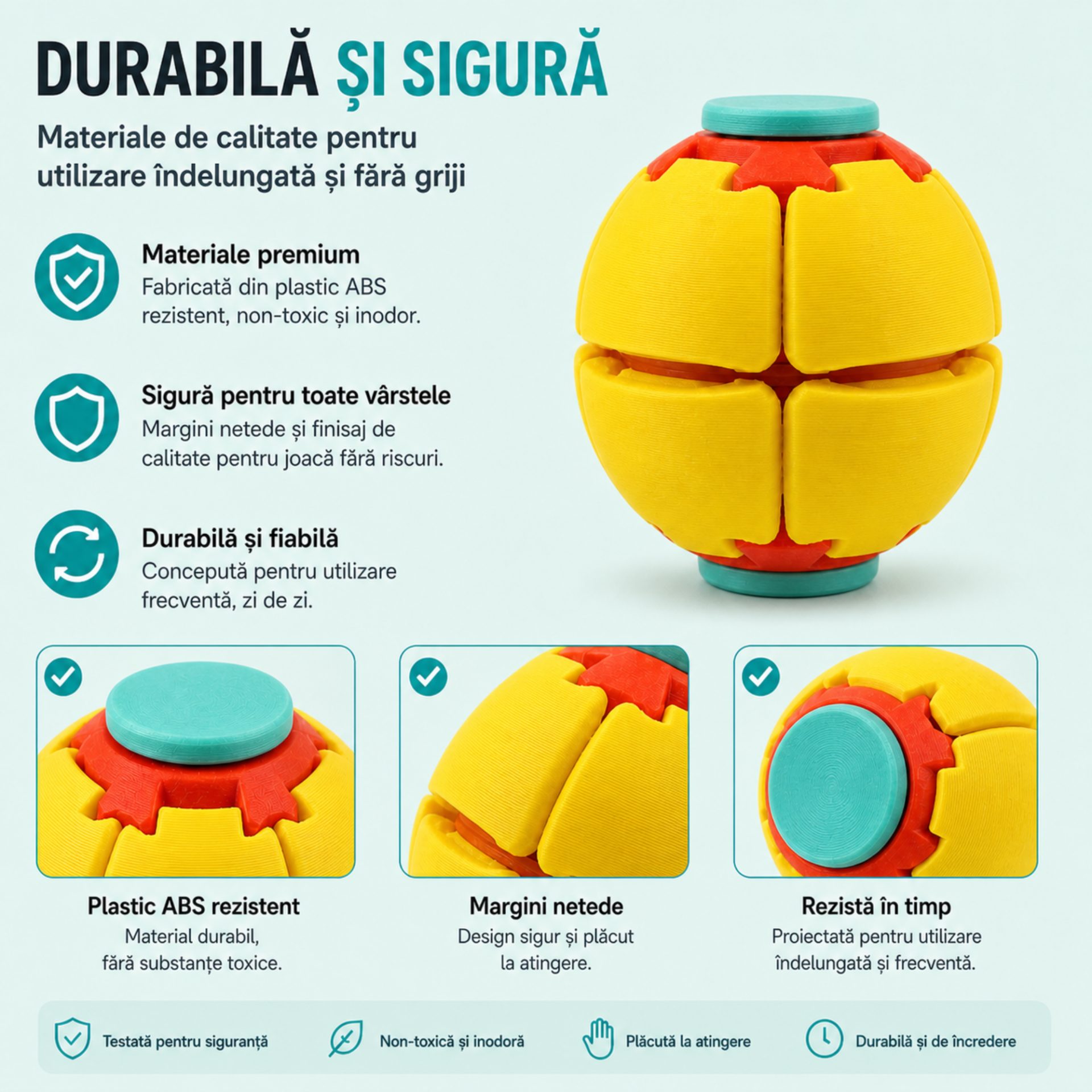 Minge Senzorială Antistres Rotativă 3D, , Tip Fidget Spinner, cu Sistem de Apăsare și Rotire, Design Interactiv, Galben 4