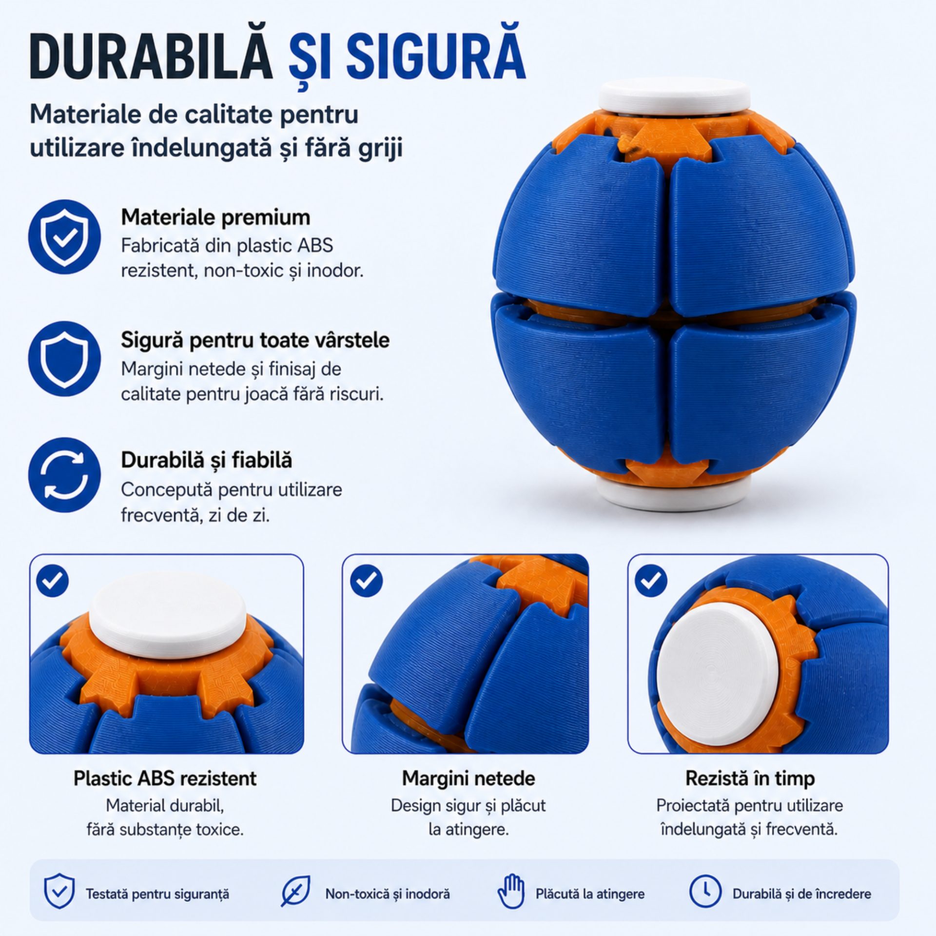 Minge Senzorială Antistres Rotativă 3D, , Tip Fidget Spinner, cu Sistem de Apăsare și Rotire, Design Interactiv, Albastru 5