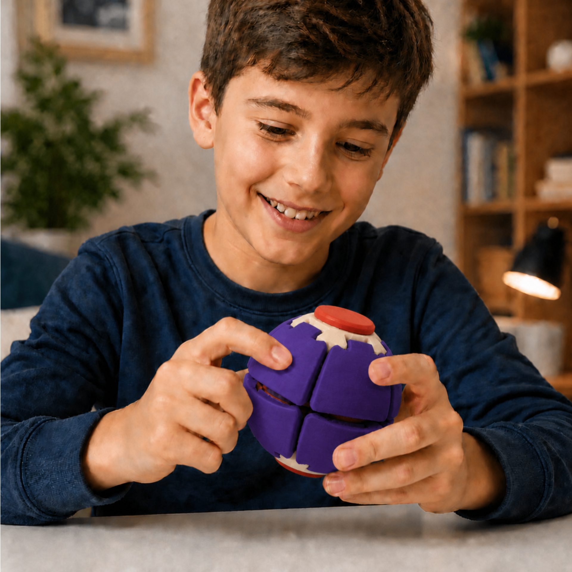 Minge Senzorială Antistres Rotativă 3D, , Tip Fidget Spinner, cu Sistem de Apăsare și Rotire, Design Interactiv, Mov 2