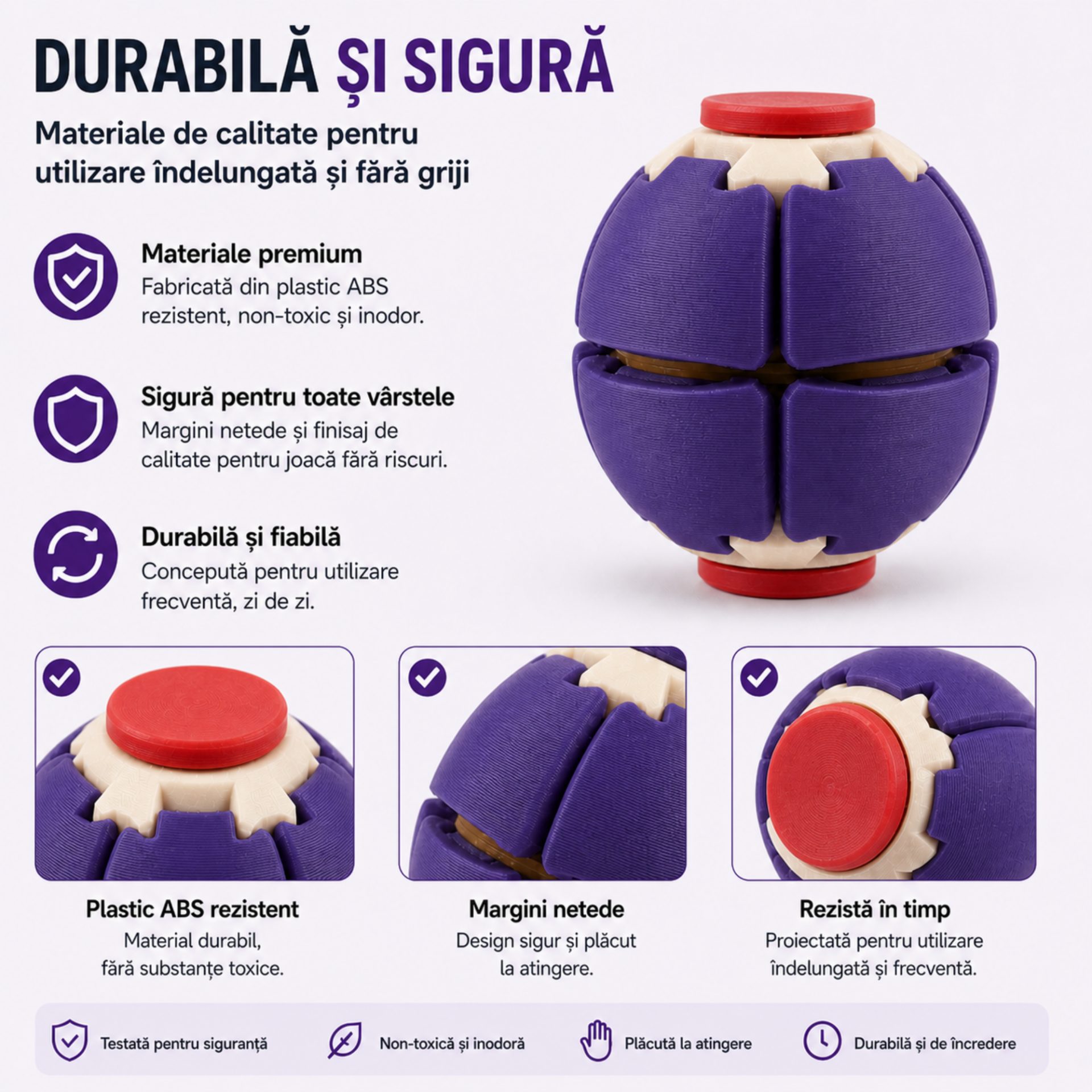 Minge Senzorială Antistres Rotativă 3D, , Tip Fidget Spinner, cu Sistem de Apăsare și Rotire, Design Interactiv, Mov 5