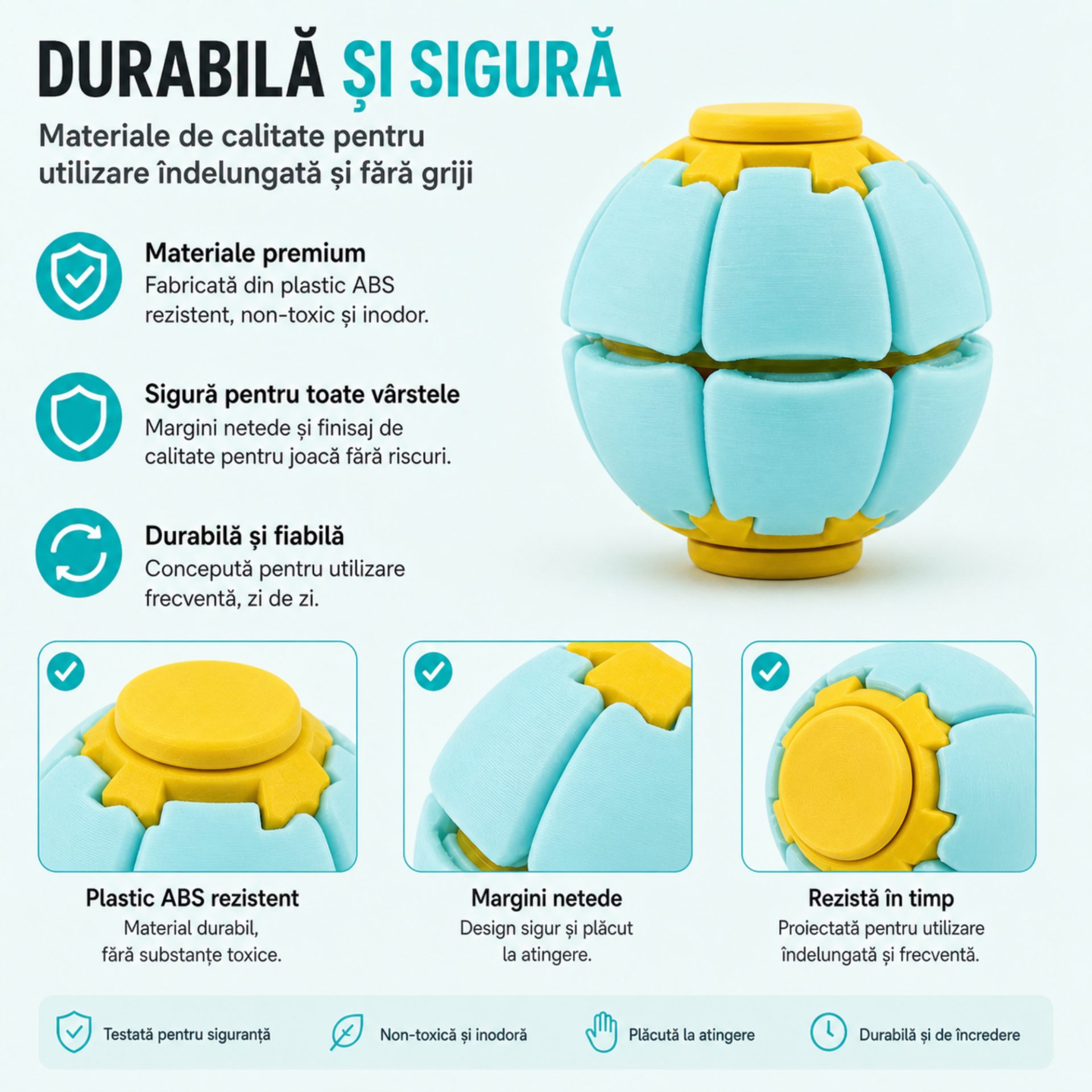 Minge Senzorială Antistres Rotativă 3D, , Tip Fidget Spinner, cu Sistem de Apăsare și Rotire, Design Interactiv, Albastru pastel 5