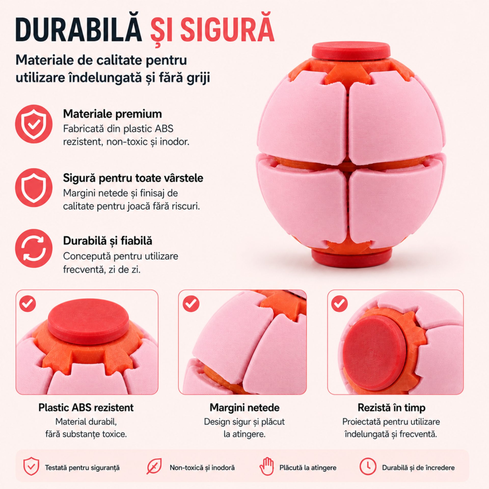 Minge Senzorială Antistres Rotativă 3D, , Tip Fidget Spinner, cu Sistem de Apăsare și Rotire, Design Interactiv, Roz 5