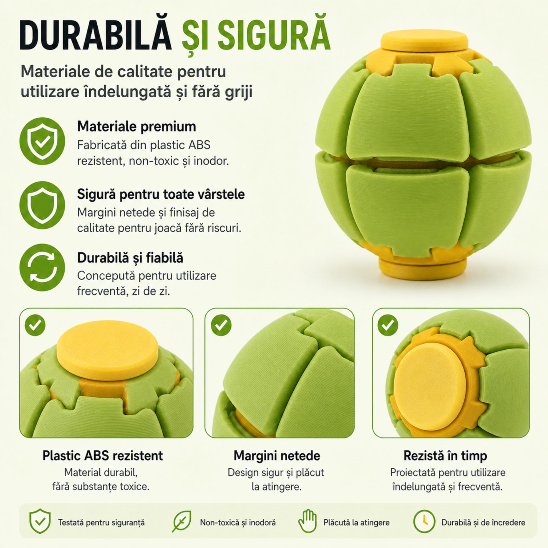Minge Senzorială Antistres Rotativă 3D, , Tip Fidget Spinner, cu Sistem de Apăsare și Rotire, Design Interactiv, Verde/Galben 4