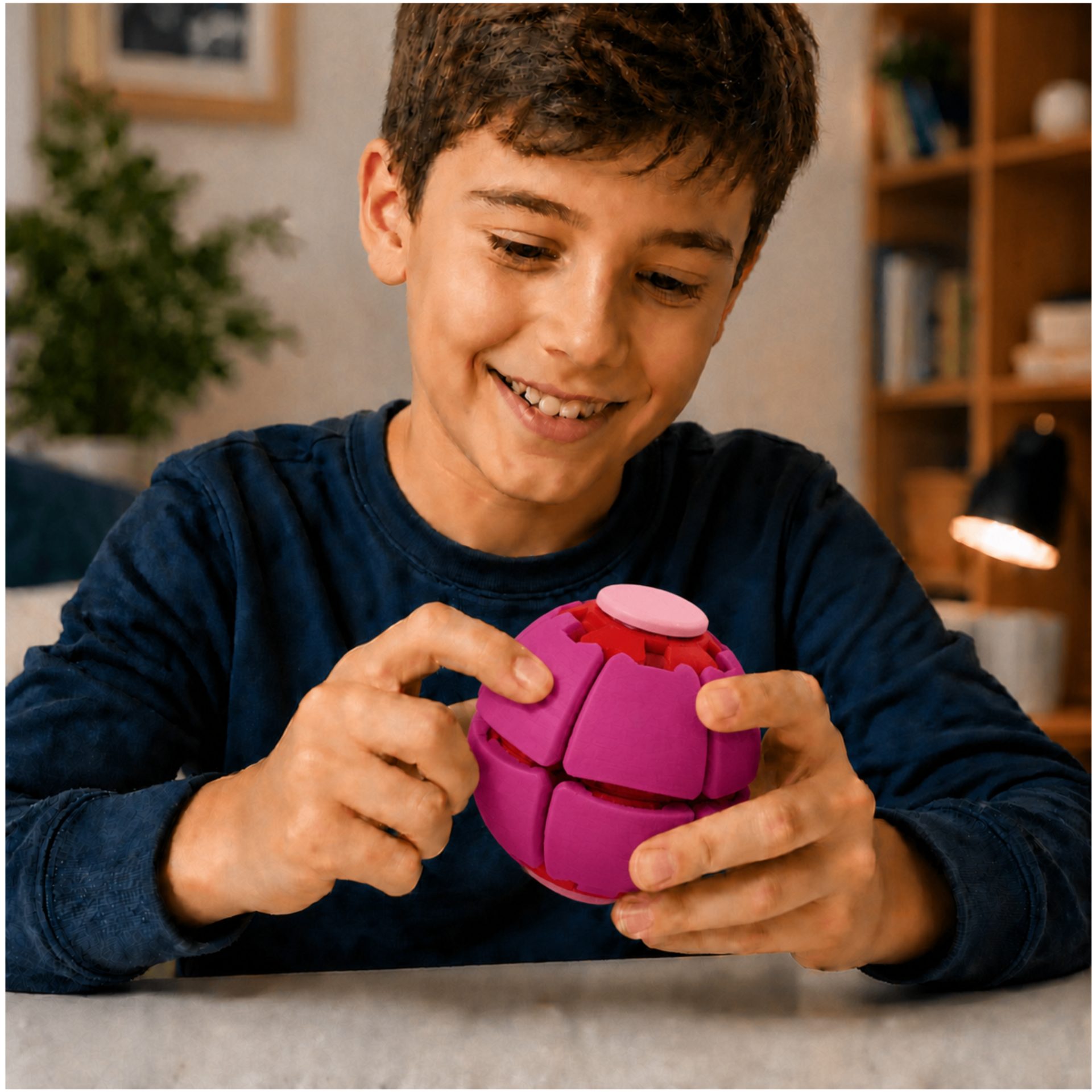 Minge Senzorială Antistres Rotativă 3D, , Tip Fidget Spinner, cu Sistem de Apăsare și Rotire, Design Interactiv, Fucsia 5