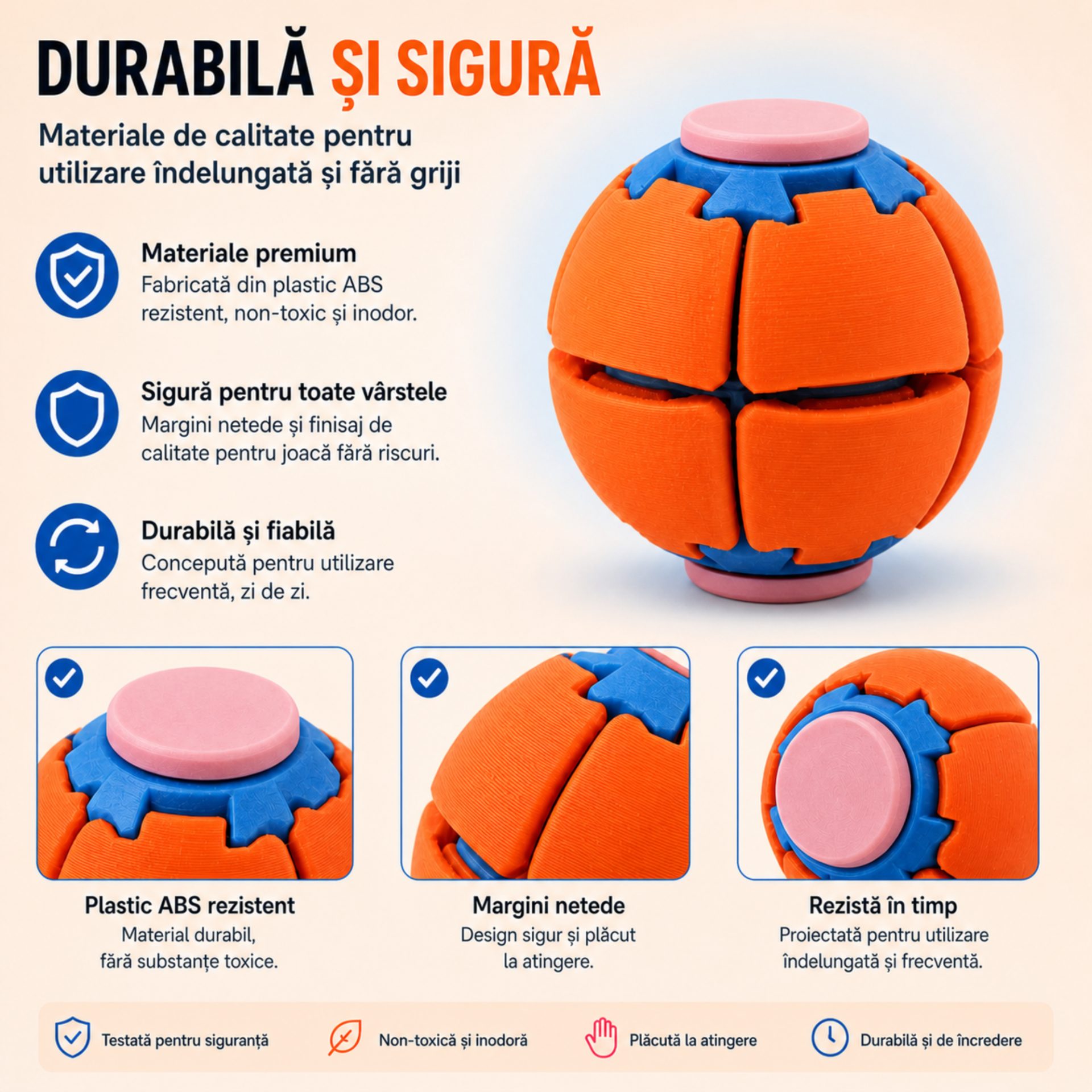 Minge Senzorială Antistres Rotativă 3D, , Tip Fidget Spinner, cu Sistem de Apăsare și Rotire, Design Interactiv, Rosu aprins 5