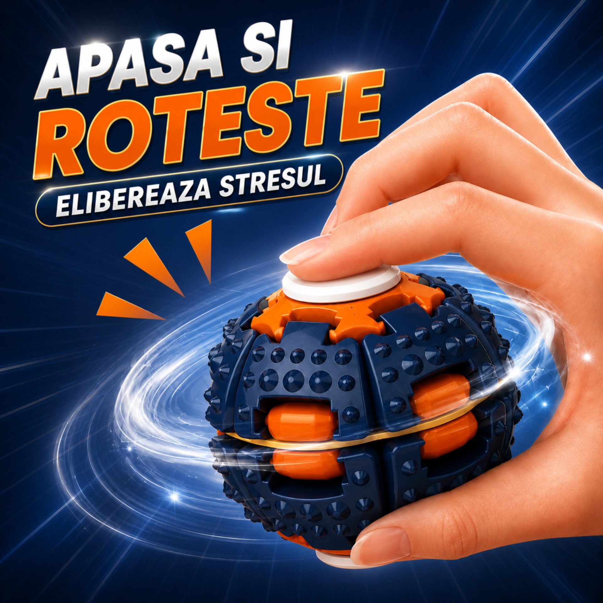 Jucarie Antistres Rotativa, , Model Minge Push and Spin, Rotire Manuala, Structura 3D Interactiva, Relaxare si Indemanare, 6.3 cm, Navy 2
