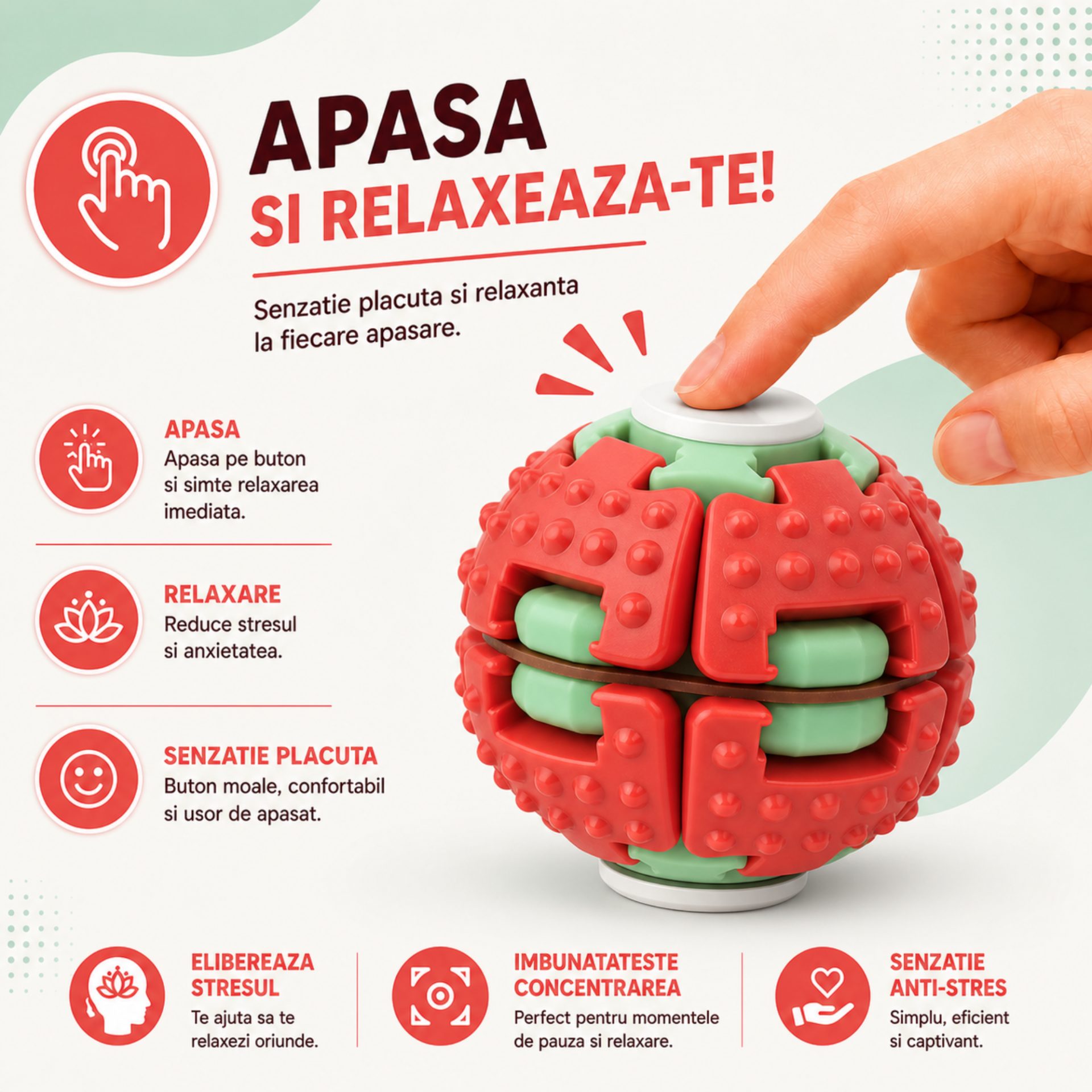 Jucărie fidget rotativă Flippy roșie
