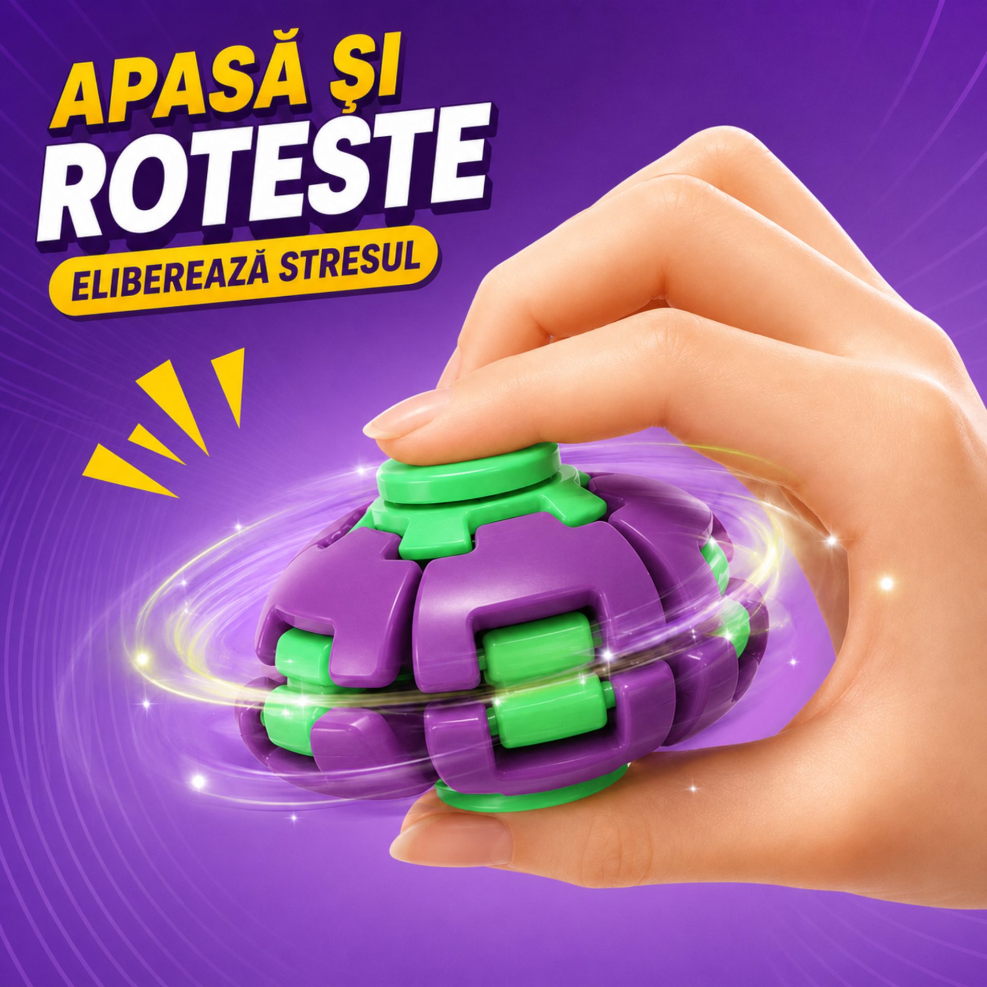 Jucarie Antistres Rotativa, , Model Minge Push and Spin, Rotire Manuala, Structura 3D Interactiva, Relaxare si Indemanare, 6.3 cm, Albastru 3