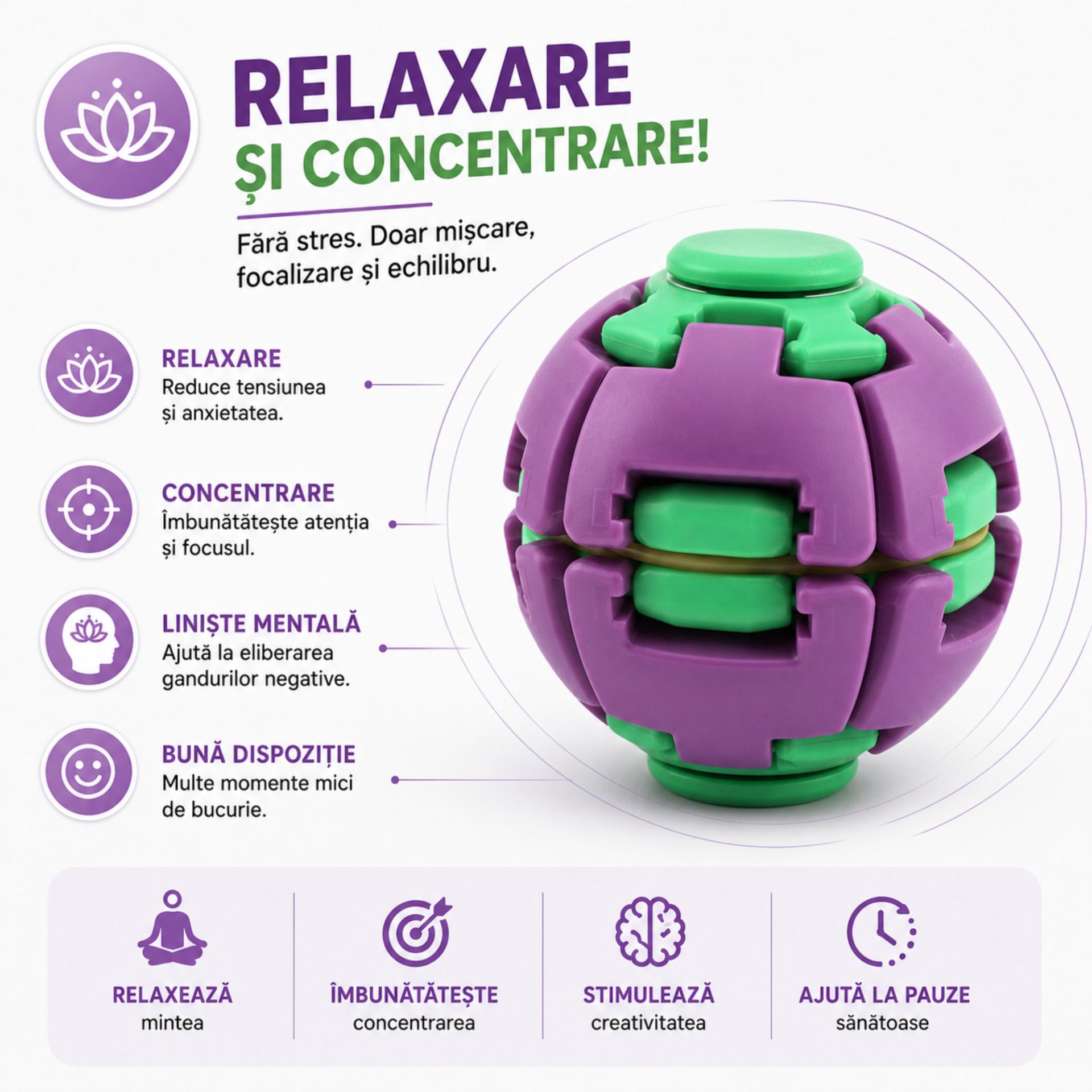 Jucarie Antistres Rotativa, , Model Minge Push and Spin, Rotire Manuala, Structura 3D Interactiva, Relaxare si Indemanare, 6.3 cm, Albastru 2