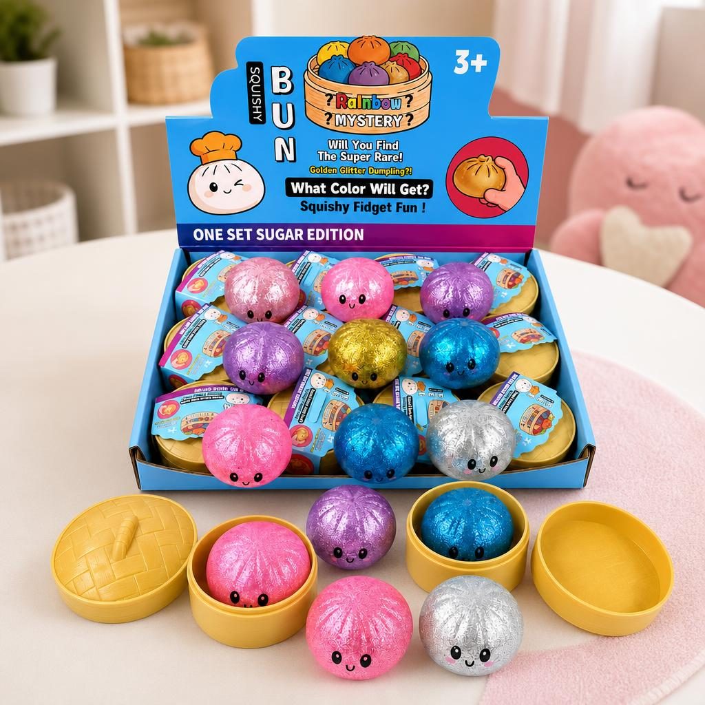 Jucarie Squishy Dumpling NeeDoh, , Model Fata Zambitoare cu Perle de Apa, Comprimabila si Modelabila, 5.5 cm, Mix Culori 3