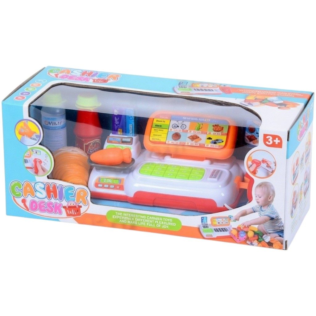 Casa De Marcat Pentru Copii Cu Accesorii Magazin, Jucarie Interactiva Cash Register Cu Scanner, Calculator Si Produse Alimentare, Set Supermarket Cu Sunete Si Butoane, Joc De Rol Vanzator Cumparator Copii 3+ Ani, Multicolor