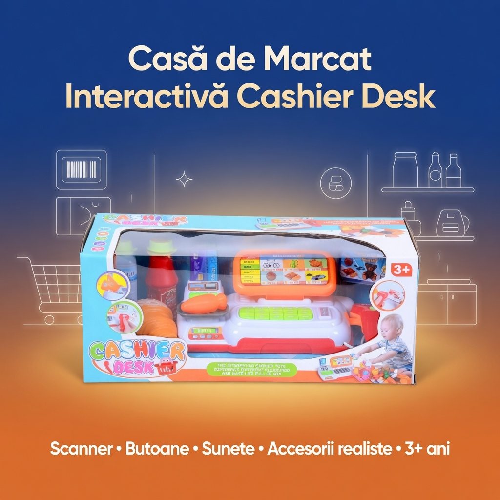 Casa De Marcat Pentru Copii Cu Accesorii Magazin, Jucarie Interactiva Cash Register Cu Scanner, Calculator Si Produse Alimentare, Set Supermarket Cu Sunete Si Butoane, Joc De Rol Vanzator Cumparator Copii 3+ Ani, Multicolor